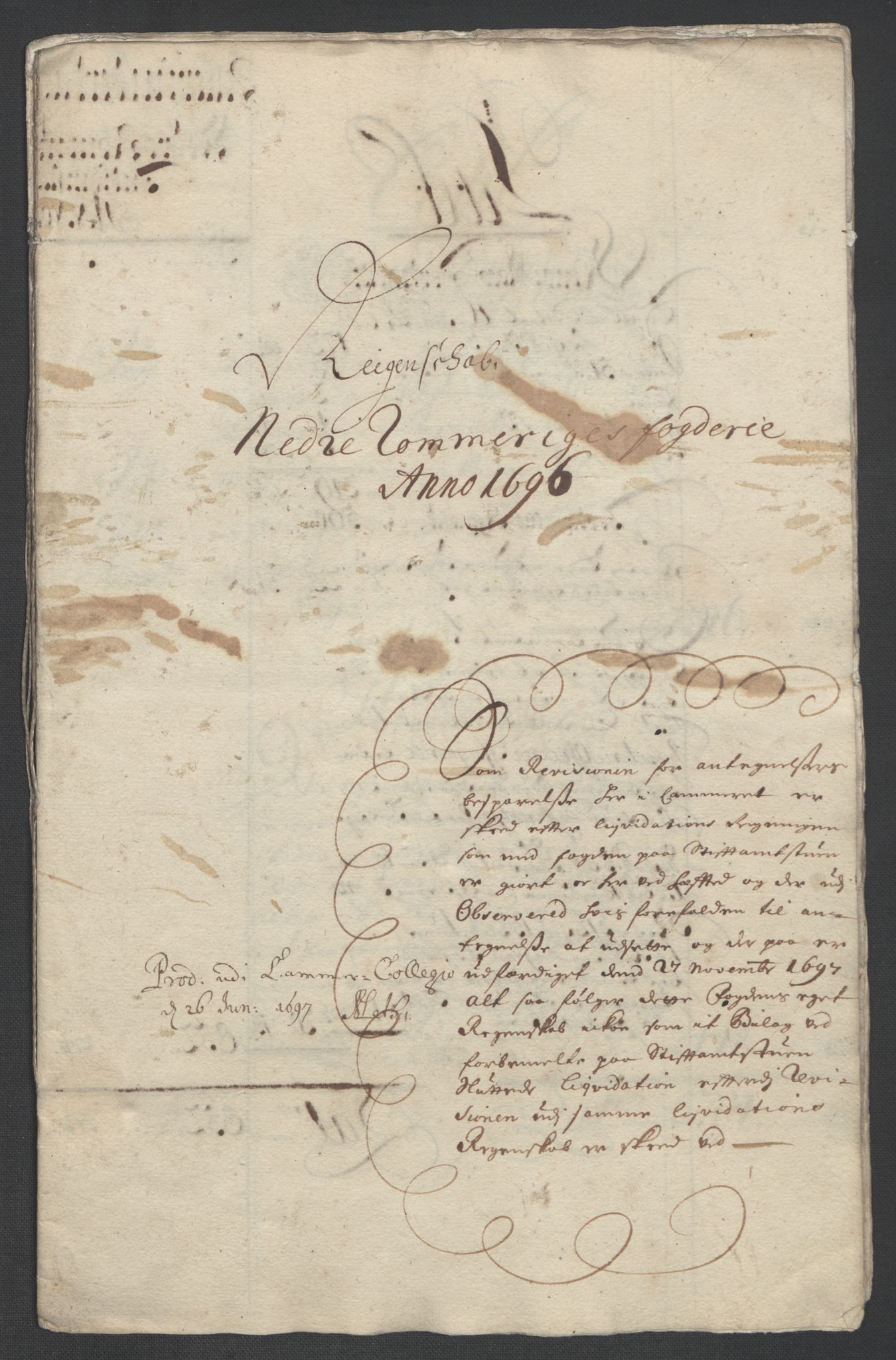 Rentekammeret inntil 1814, Reviderte regnskaper, Fogderegnskap, RA/EA-4092/R11/L0580: Fogderegnskap Nedre Romerike, 1696-1697, p. 3
