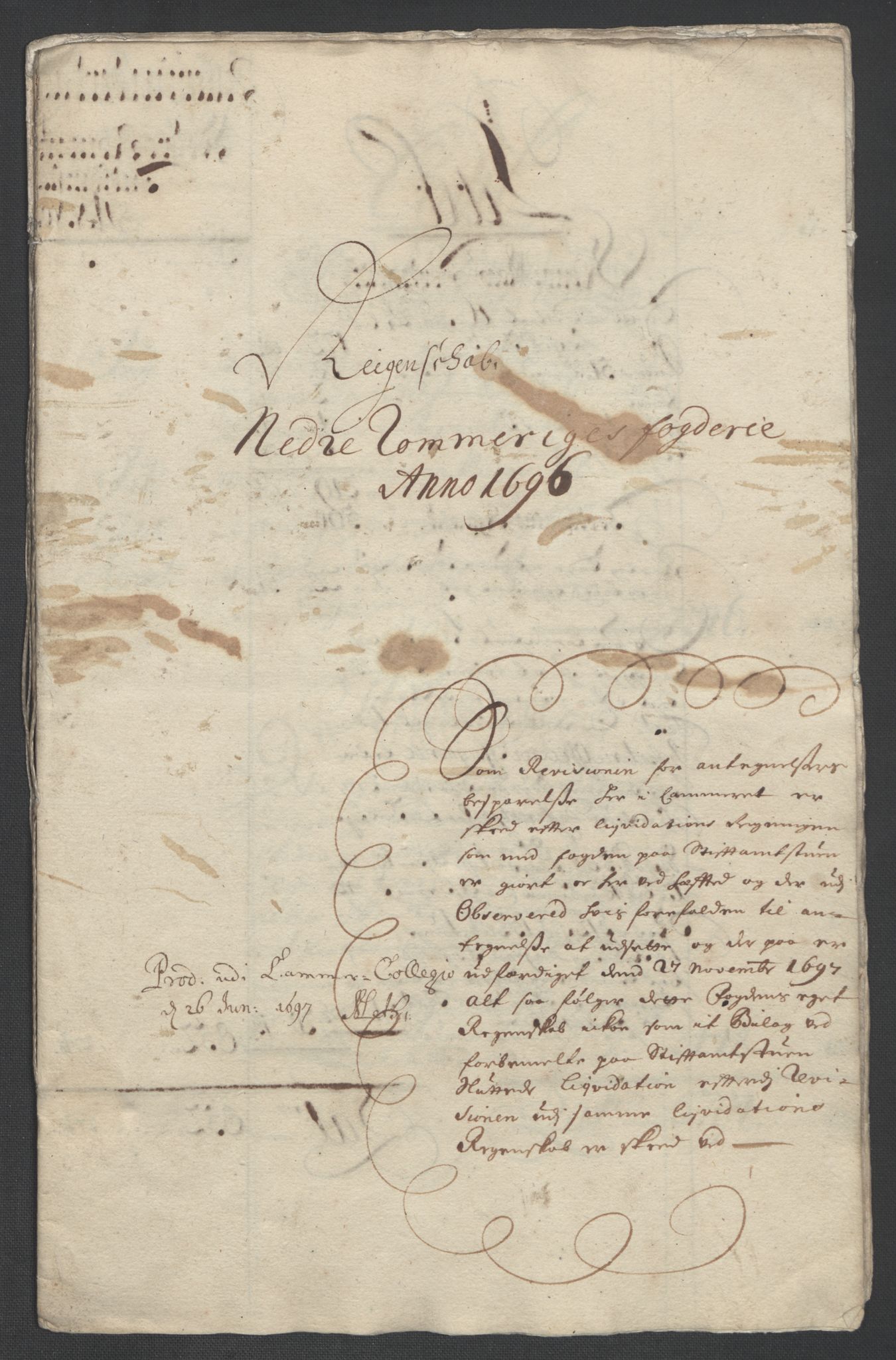 Rentekammeret inntil 1814, Reviderte regnskaper, Fogderegnskap, AV/RA-EA-4092/R11/L0580: Fogderegnskap Nedre Romerike, 1696-1697, p. 3