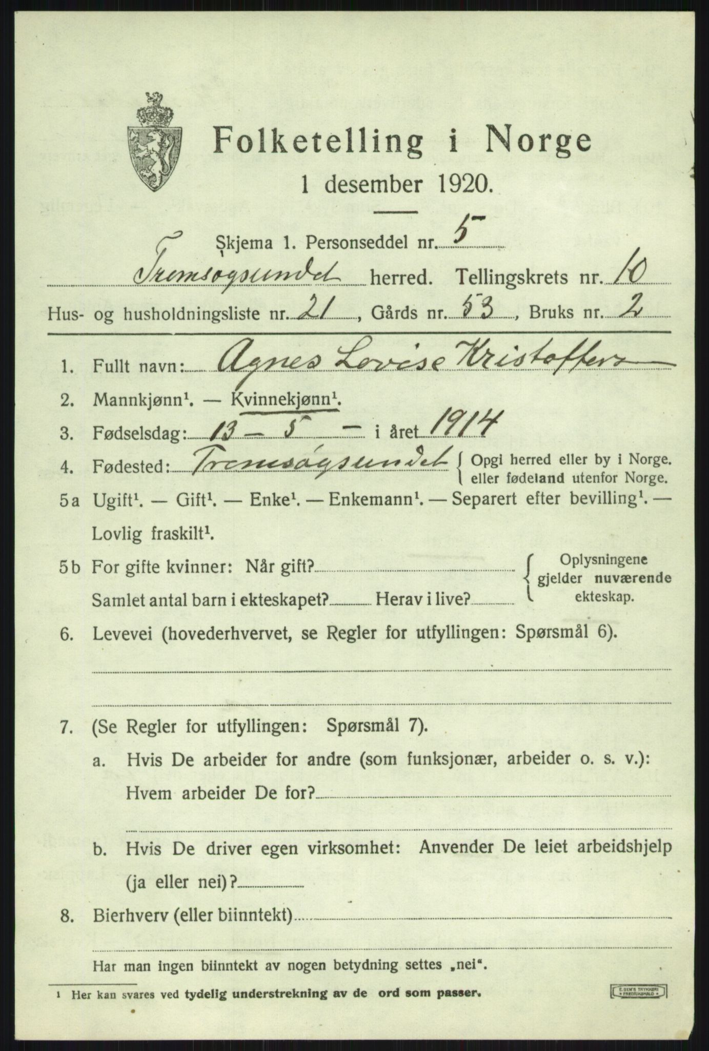 SATØ, 1920 census for Tromsøysund, 1920, p. 7218