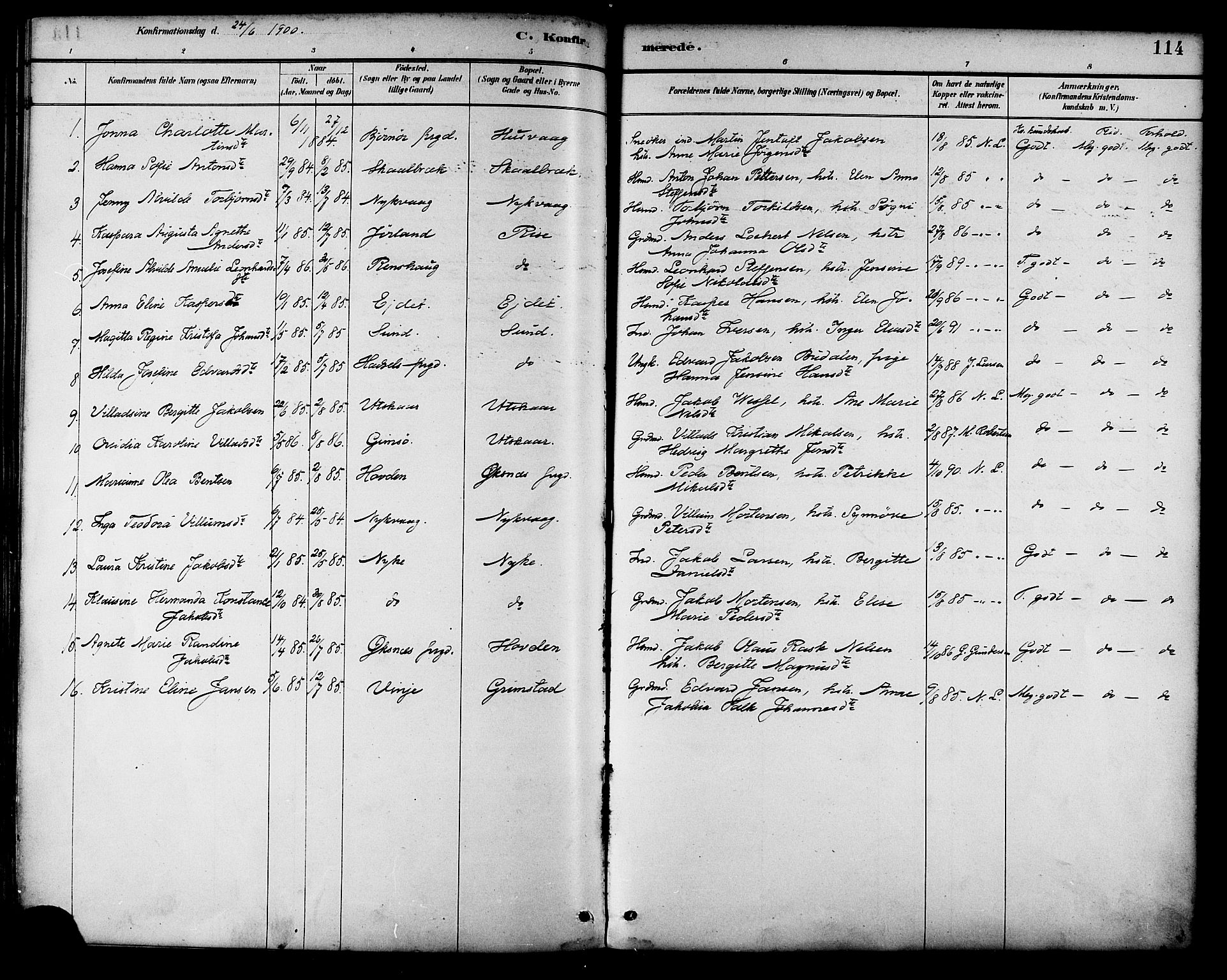 Ministerialprotokoller, klokkerbøker og fødselsregistre - Nordland, AV/SAT-A-1459/892/L1320: Parish register (official) no. 892A01, 1886-1901, p. 114