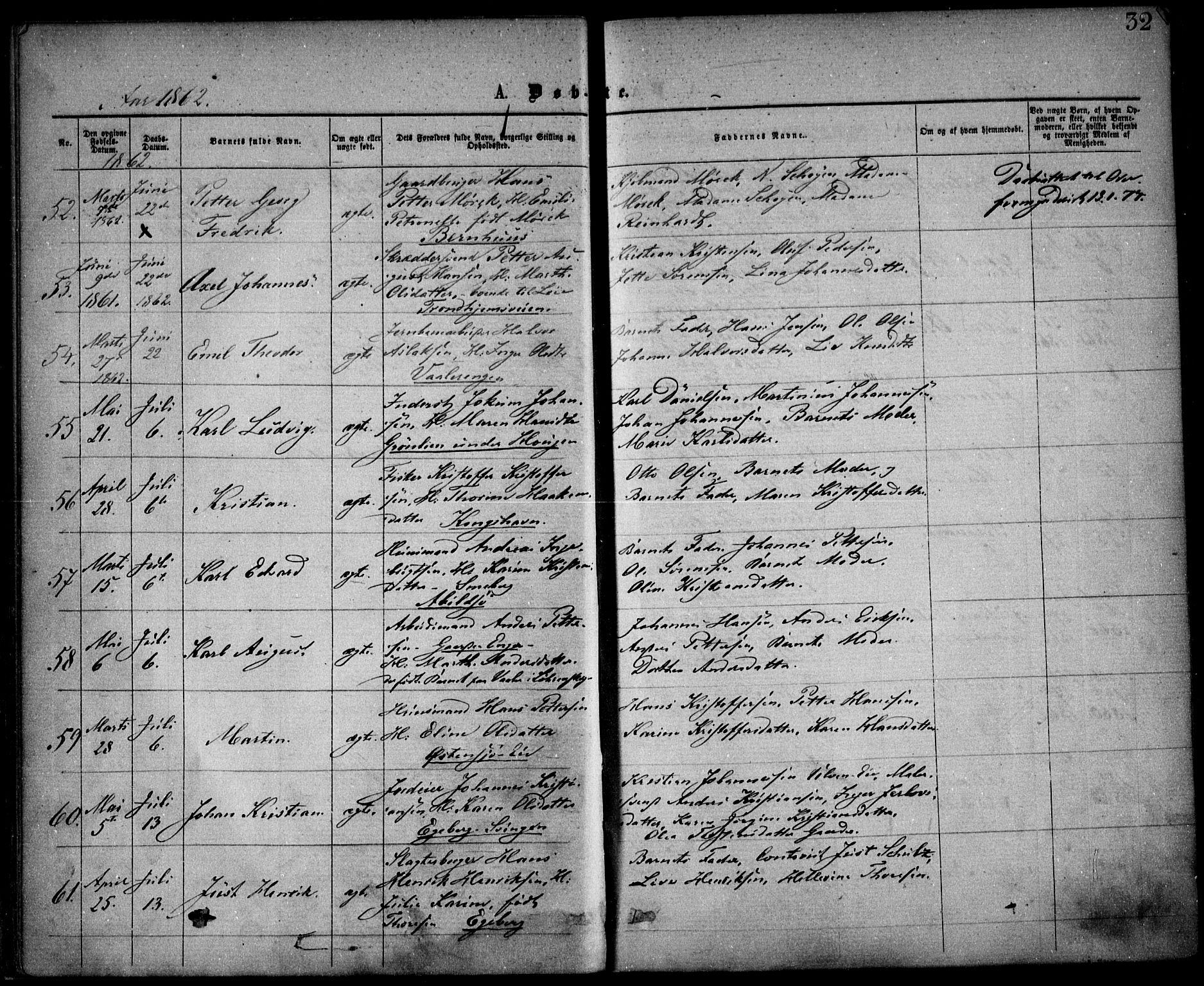 Østre Aker prestekontor Kirkebøker, SAO/A-10840/F/Fa/L0001: Parish register (official) no. I 1, 1861-1869, p. 32