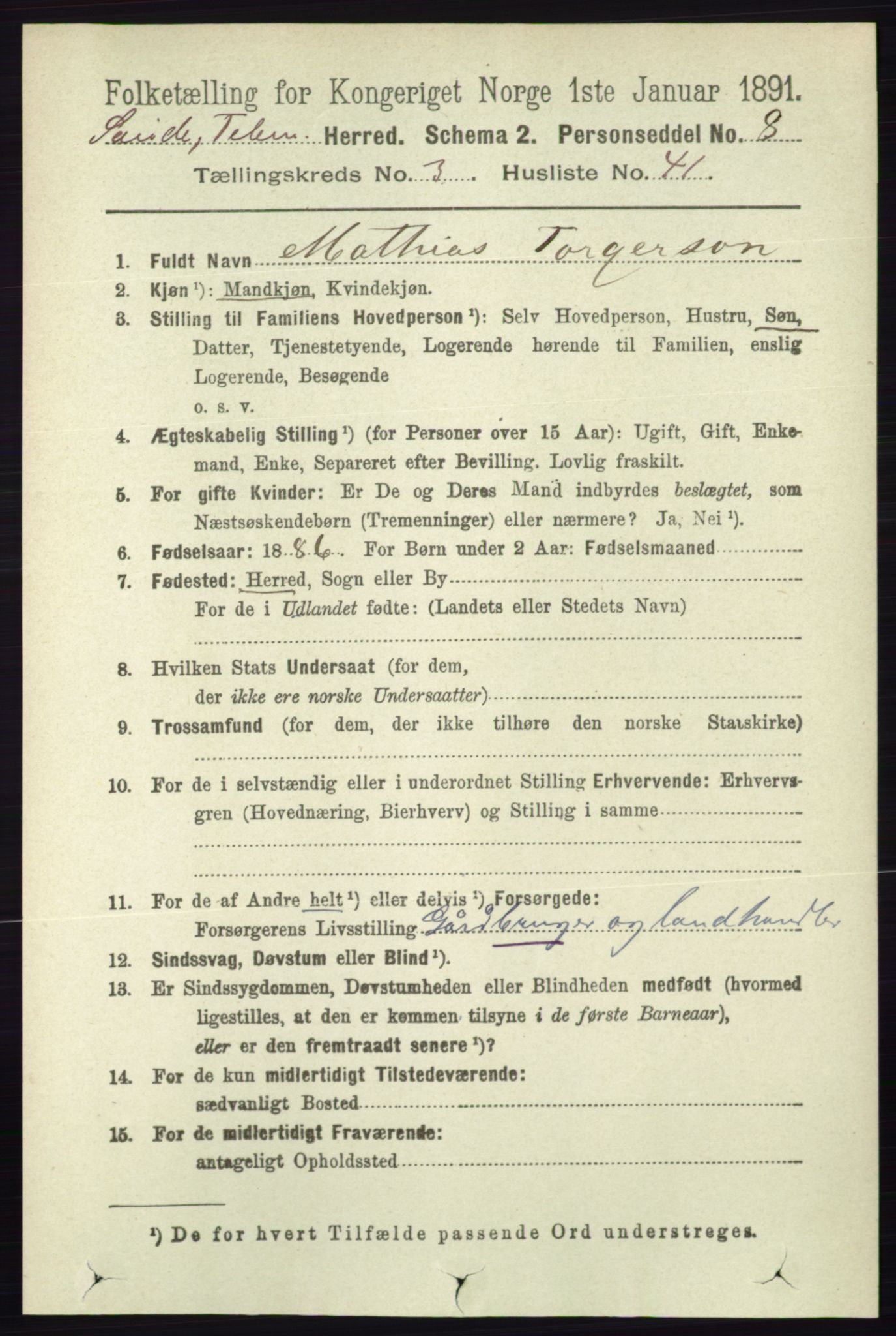 RA, 1891 census for 0822 Sauherad, 1891, p. 941