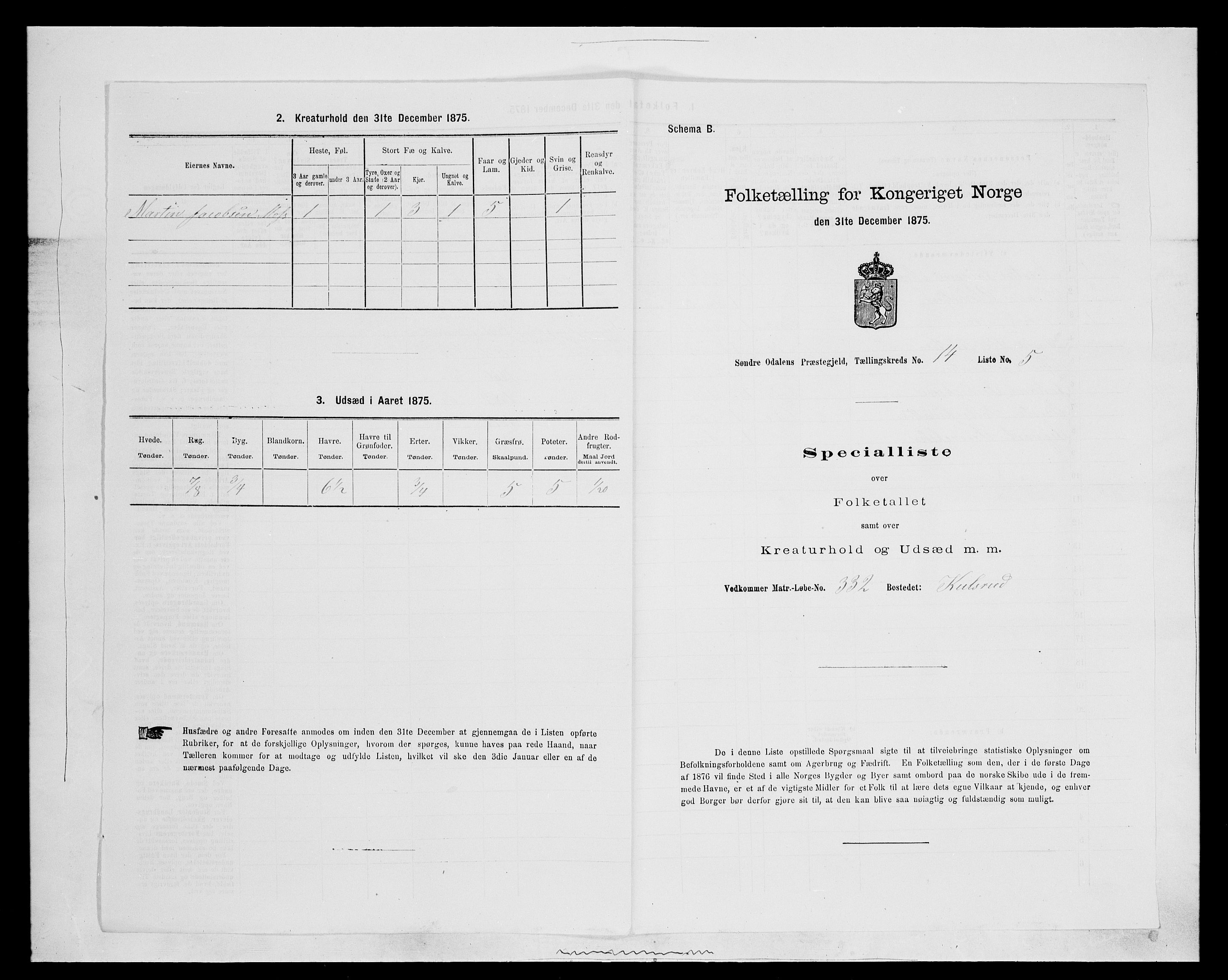 SAH, 1875 census for 0419P Sør-Odal, 1875, p. 1333