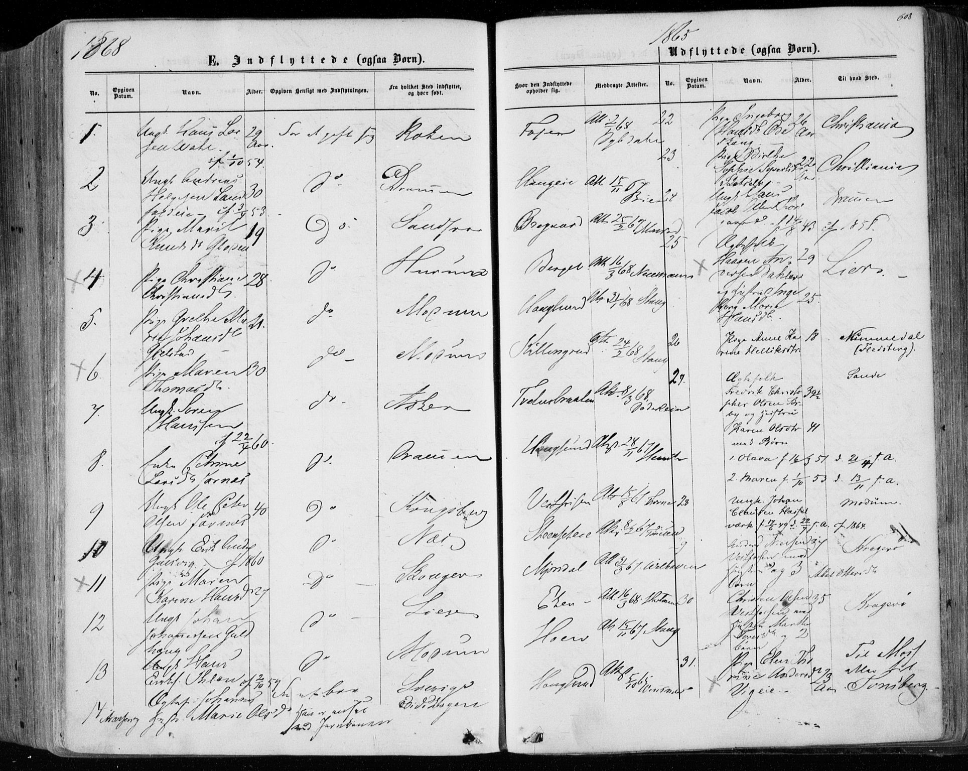 Eiker kirkebøker, SAKO/A-4/F/Fa/L0016: Parish register (official) no. I 16, 1860-1868, p. 608
