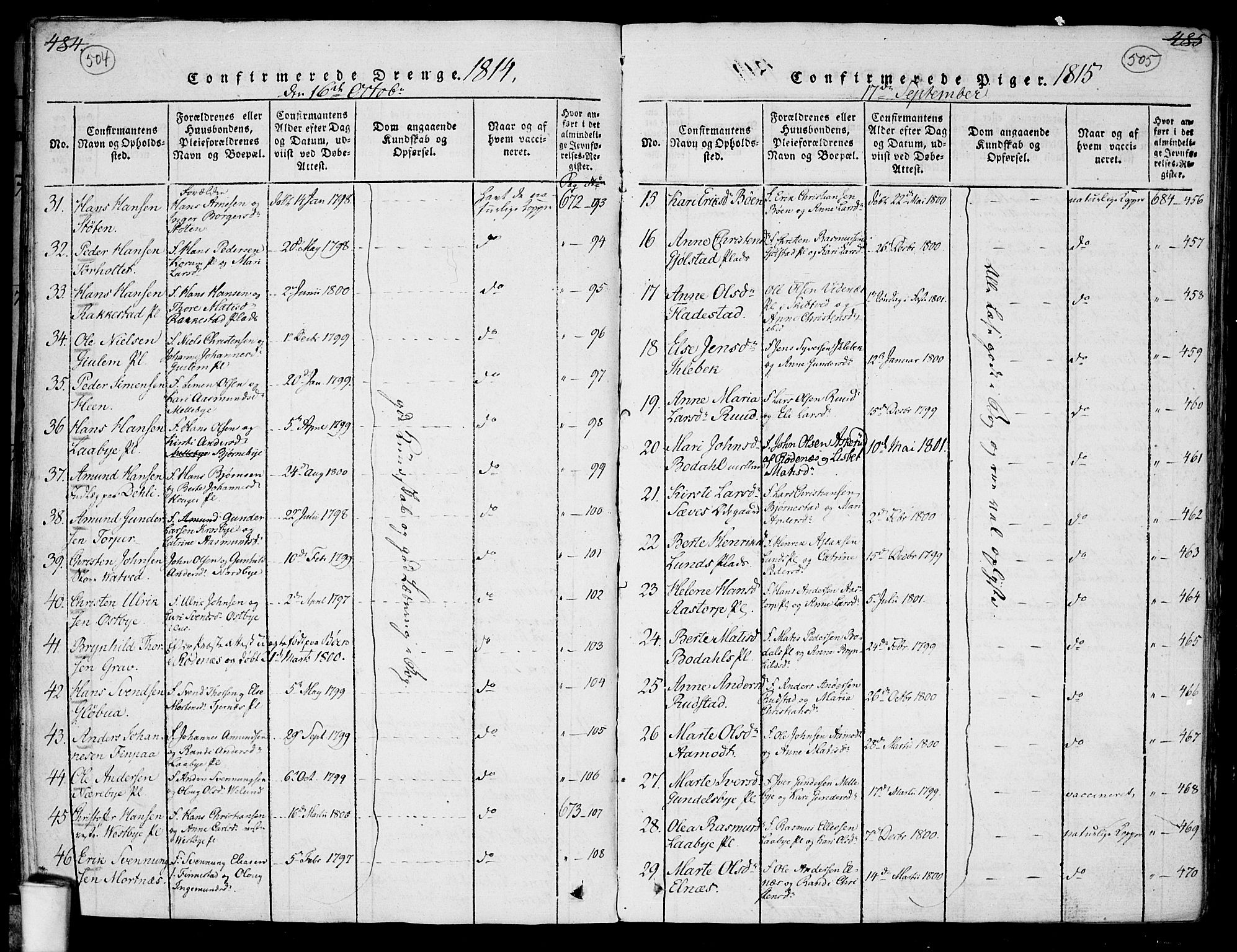 Rakkestad prestekontor Kirkebøker, AV/SAO-A-2008/F/Fa/L0006: Parish register (official) no. I 6, 1814-1824, p. 504-505