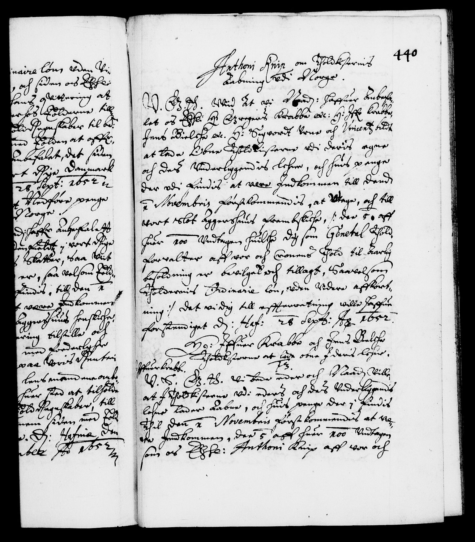 Danske Kanselli 1572-1799, RA/EA-3023/F/Fc/Fca/Fcab/L0008: Norske tegnelser (mikrofilm), 1648-1652, p. 440a