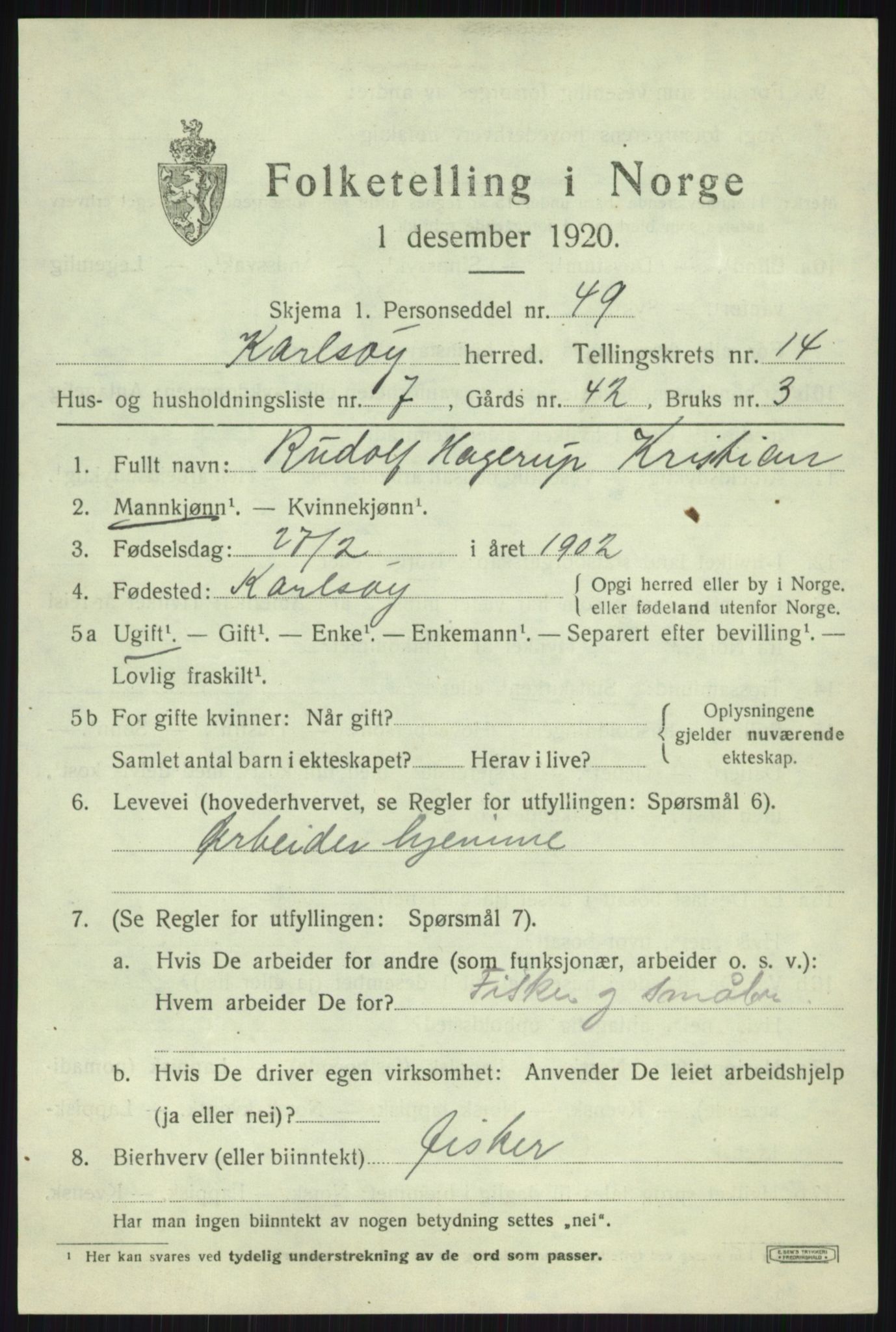 SATØ, 1920 census for Karlsøy, 1920, p. 5193