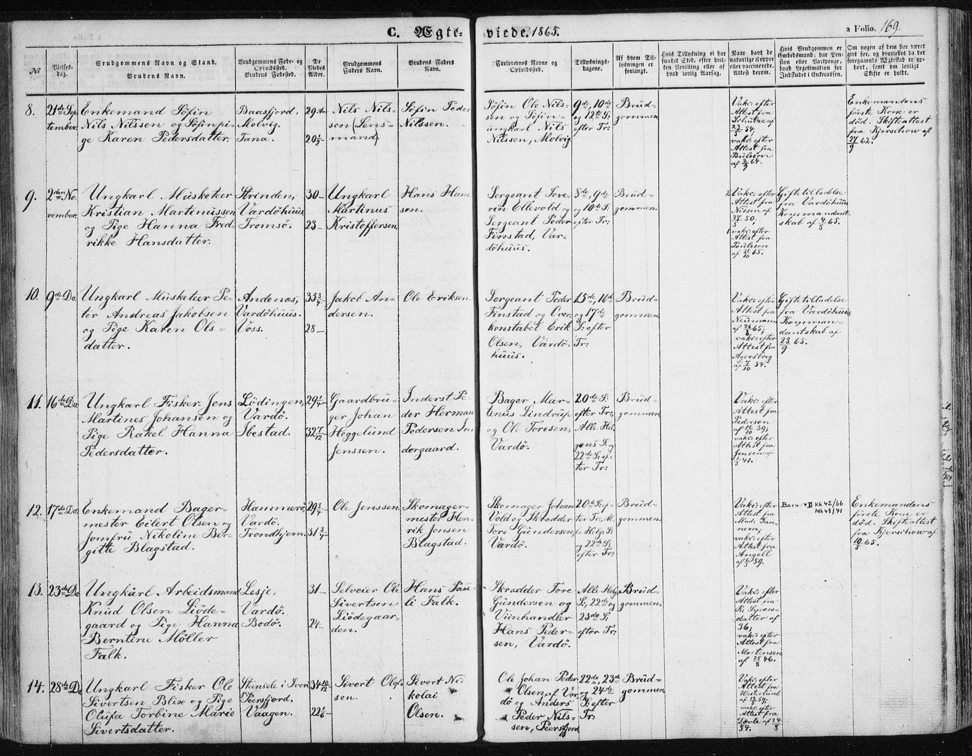 Vardø sokneprestkontor, AV/SATØ-S-1332/H/Ha/L0004kirke: Parish register (official) no. 4, 1862-1871, p. 169