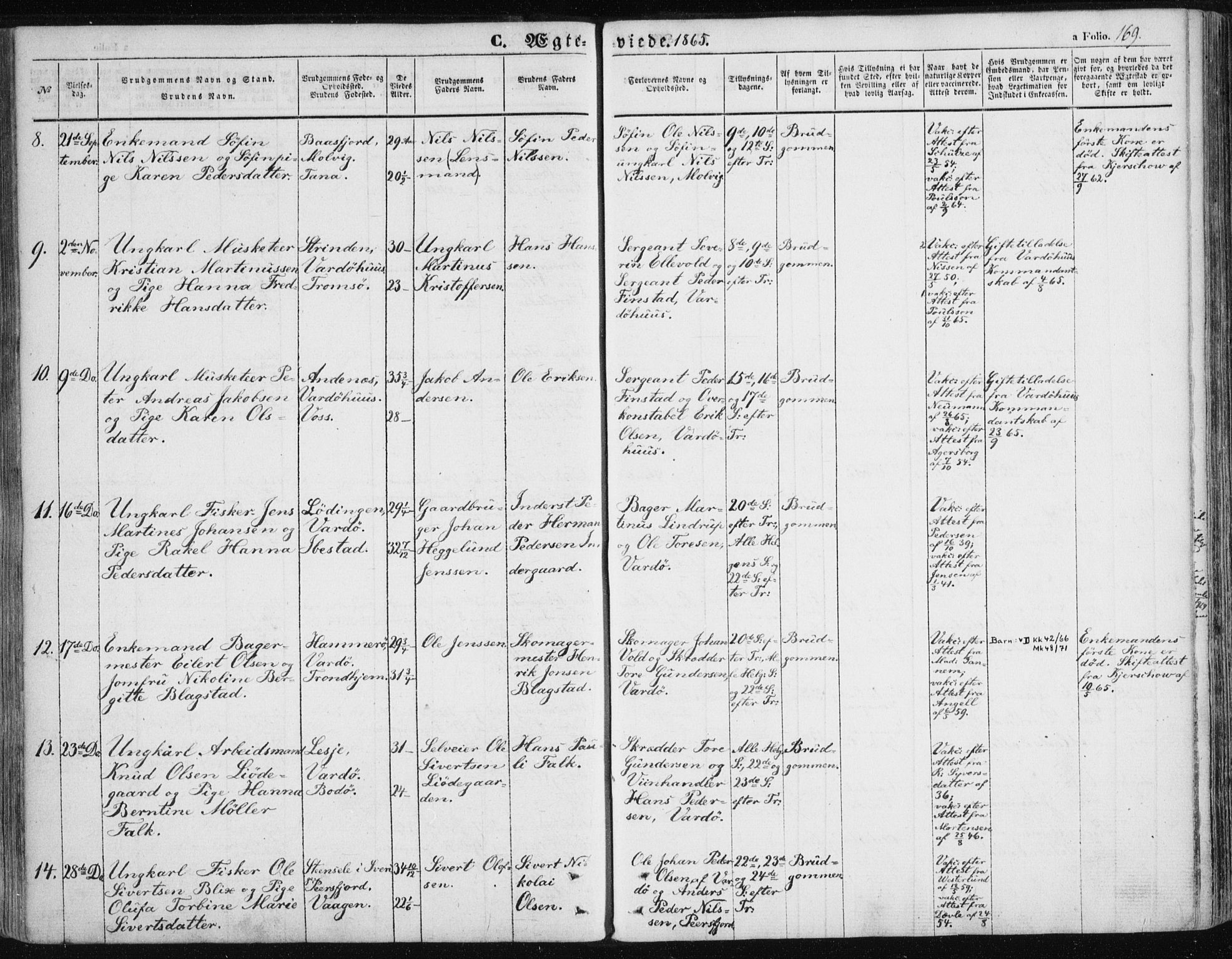 Vardø sokneprestkontor, SATØ/S-1332/H/Ha/L0004kirke: Parish register (official) no. 4, 1862-1871, p. 169