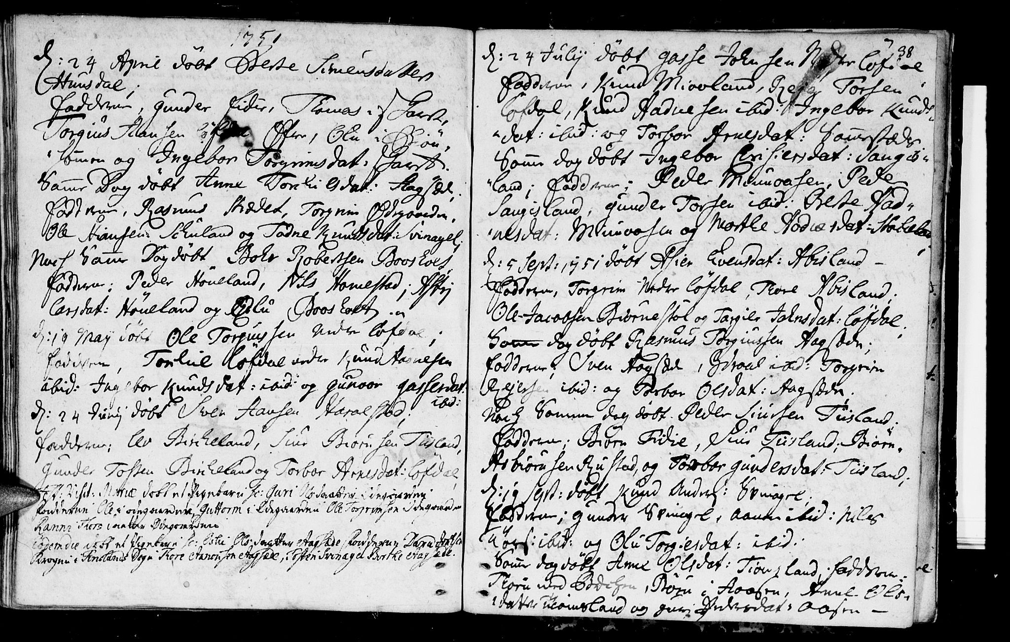 Holum sokneprestkontor, SAK/1111-0022/F/Fa/Fab/L0001: Parish register (official) no. A 1, 1720-1752, p. 38