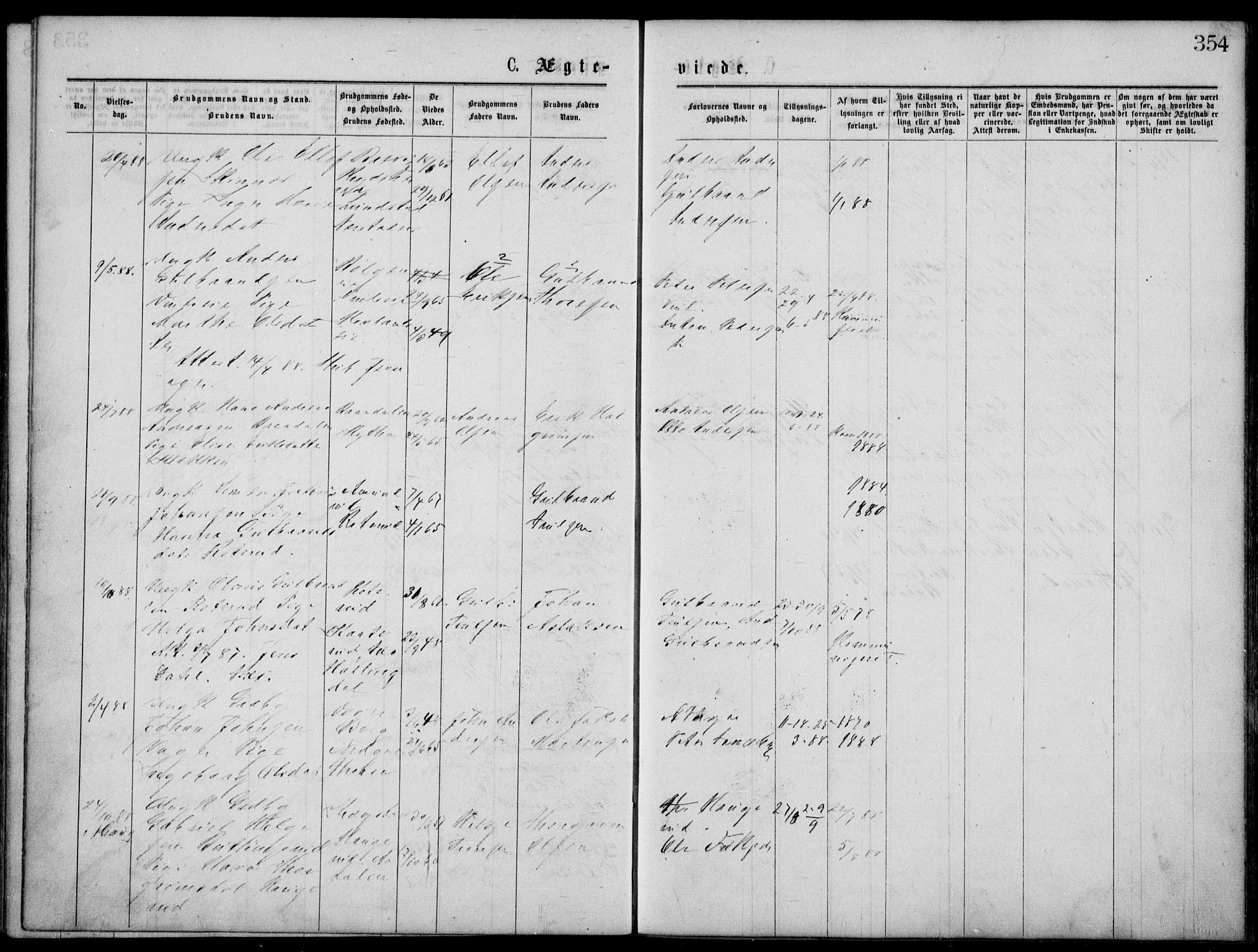 Norderhov kirkebøker, SAKO/A-237/G/Gb/L0001: Parish register (copy) no. II 1, 1876-1899, p. 354