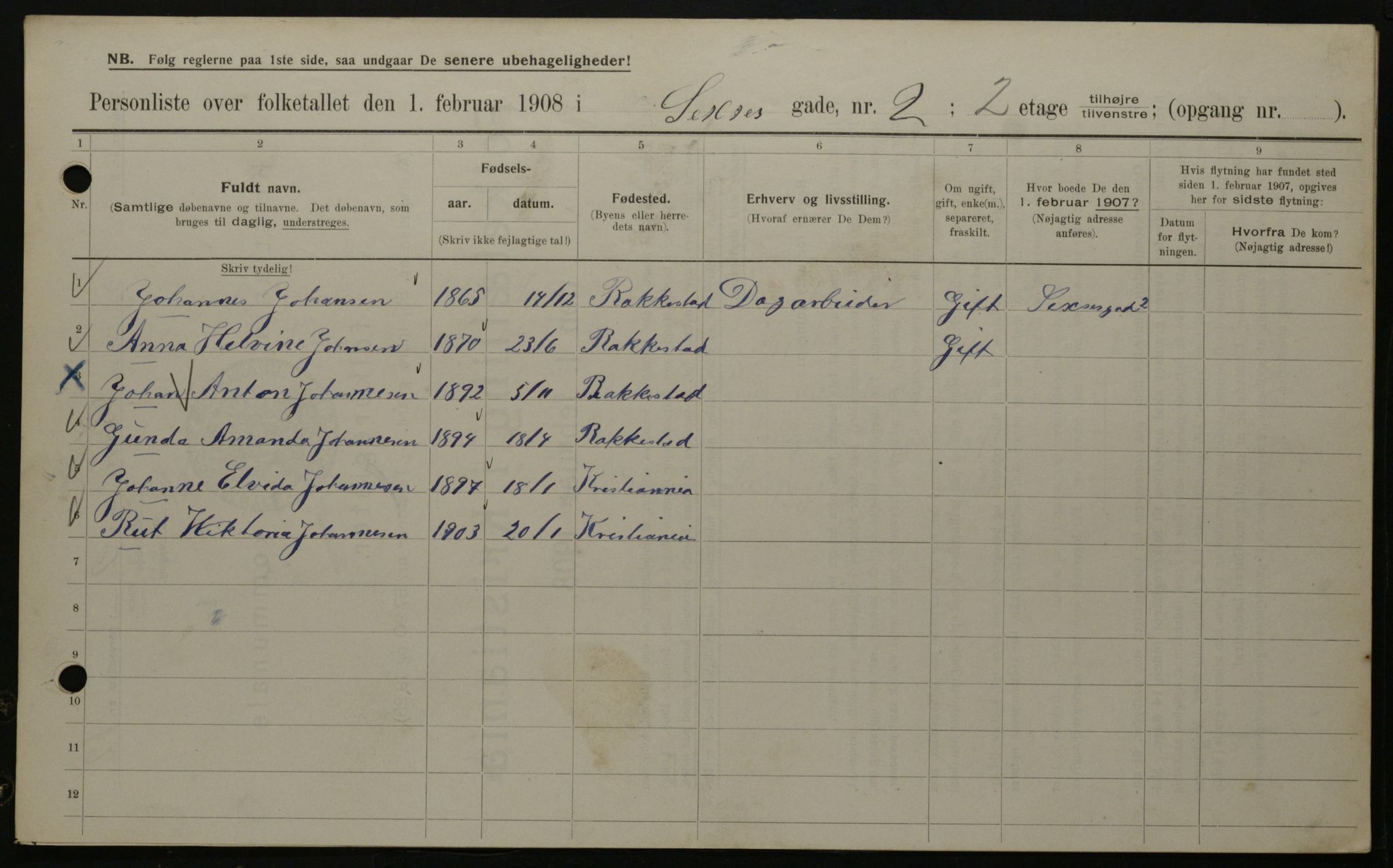 OBA, Municipal Census 1908 for Kristiania, 1908, p. 85152