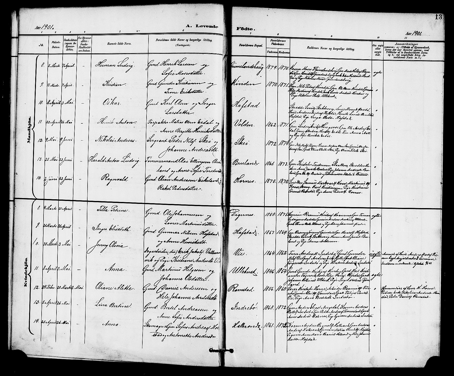Førde sokneprestembete, SAB/A-79901/H/Hab/Haba/L0003: Parish register (copy) no. A 3, 1899-1924, p. 13