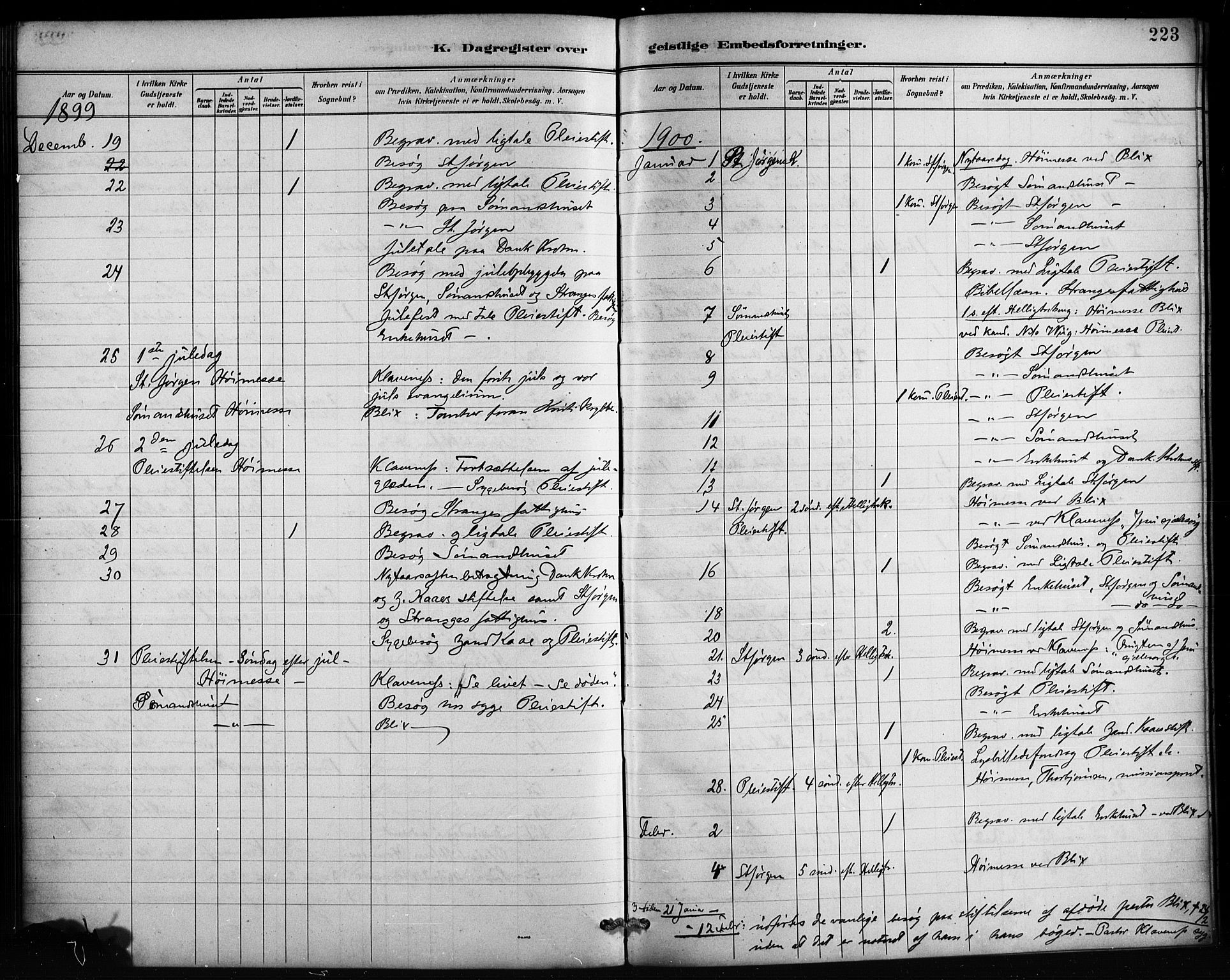 St. Jørgens hospital og Årstad sokneprestembete, AV/SAB-A-99934: Parish register (official) no. A 13, 1886-1906, p. 223