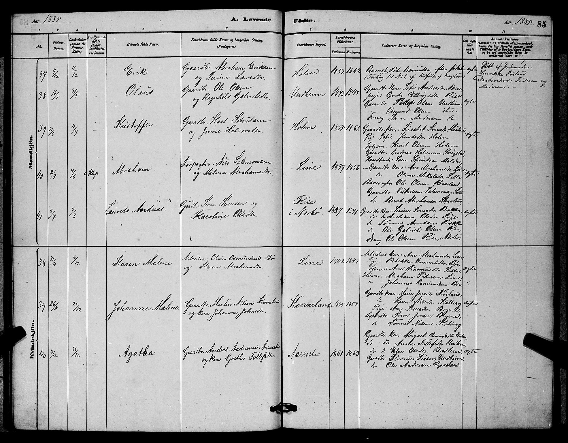 Lye sokneprestkontor, AV/SAST-A-101794/001/30BB/L0006: Parish register (copy) no. B 6, 1879-1888, p. 85