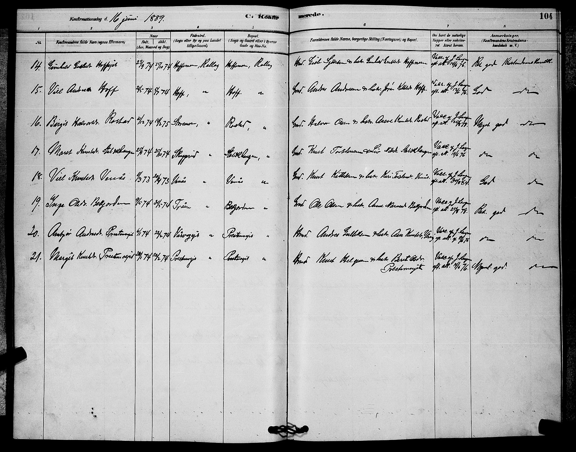 Rollag kirkebøker, AV/SAKO-A-240/G/Ga/L0004: Parish register (copy) no. I 4, 1878-1903, p. 104