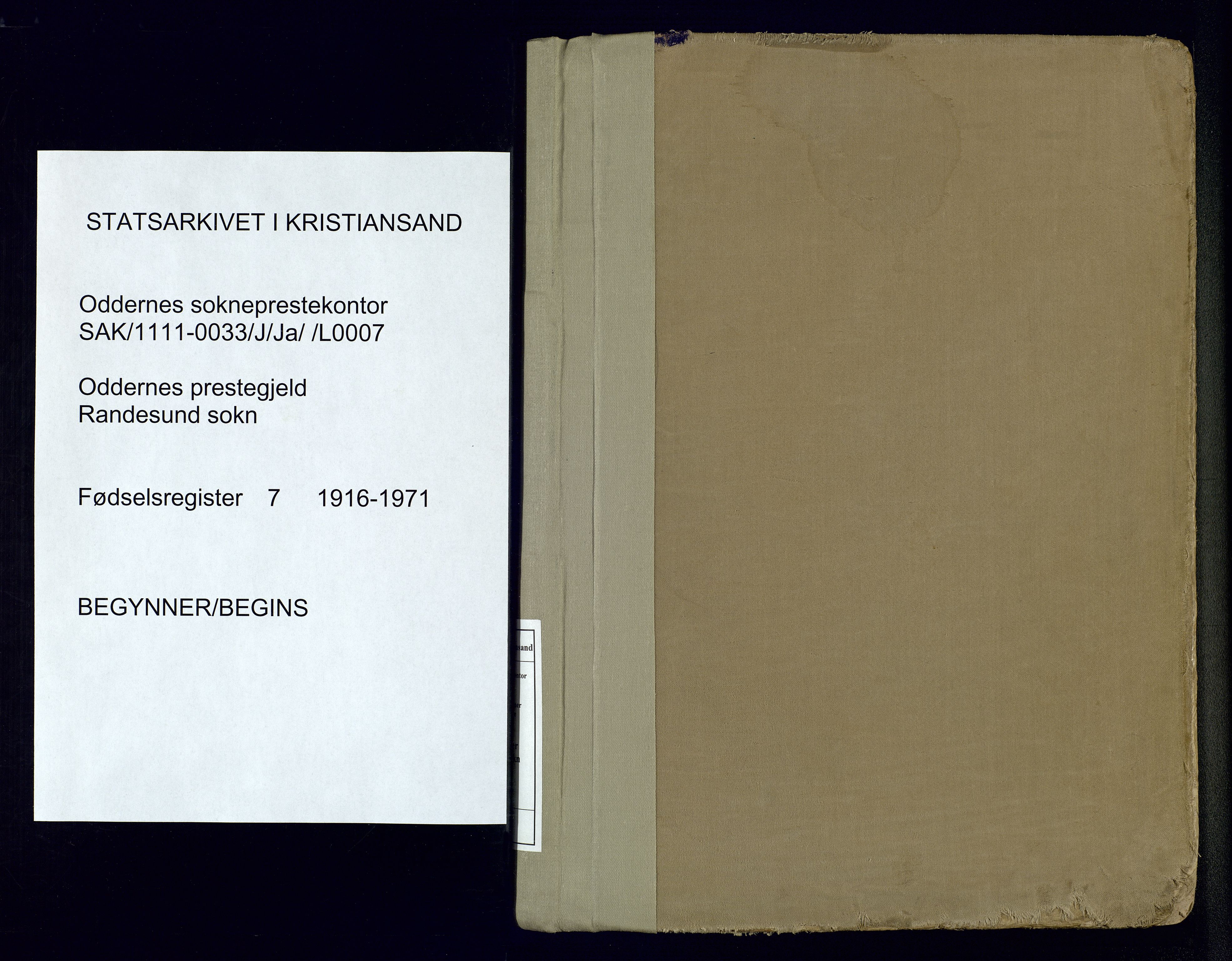 Oddernes sokneprestkontor, AV/SAK-1111-0033/J/Ja/L0007: Birth register no. 7, 1916-1971