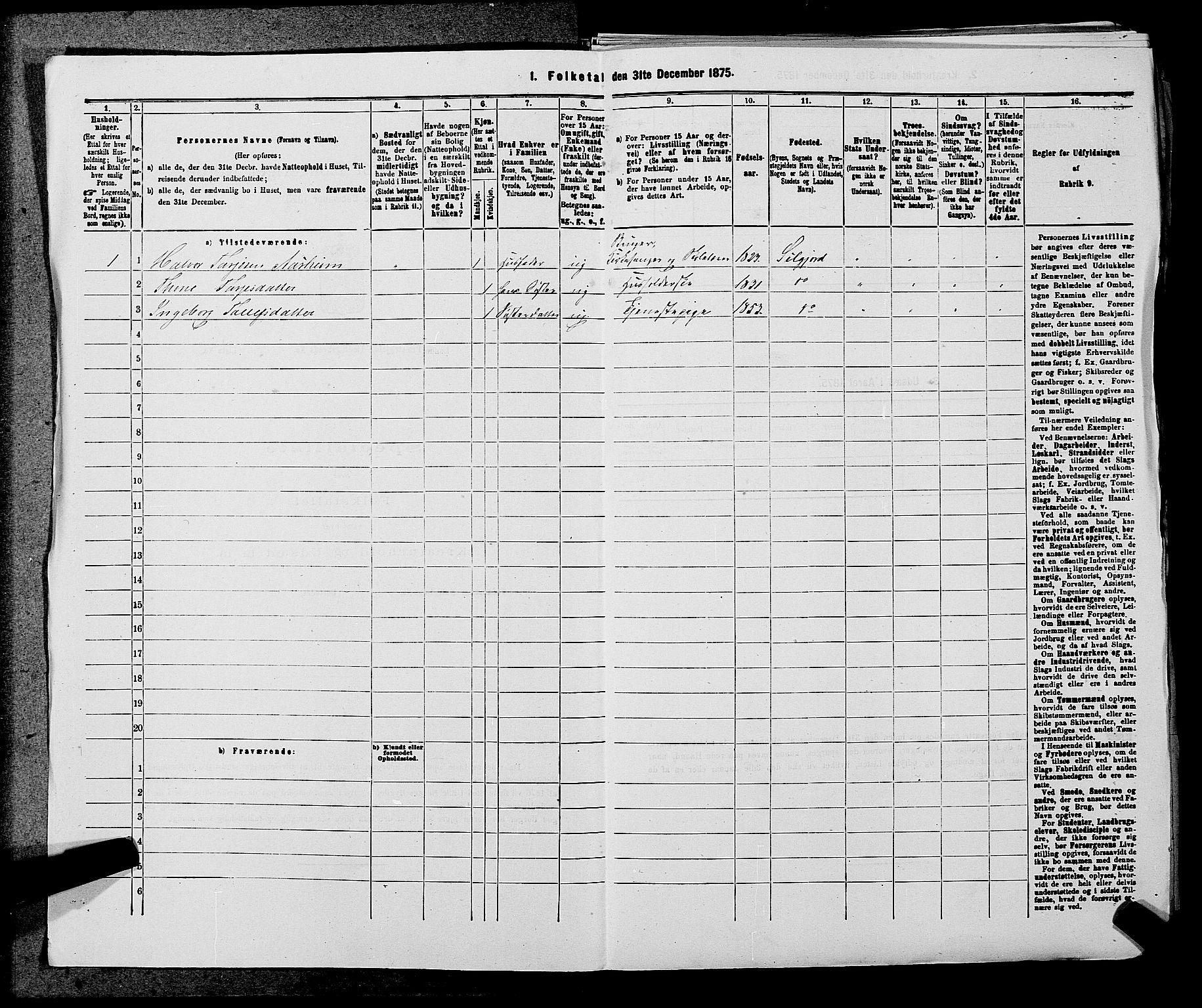 SAKO, 1875 census for 0820P Lunde, 1875, p. 815