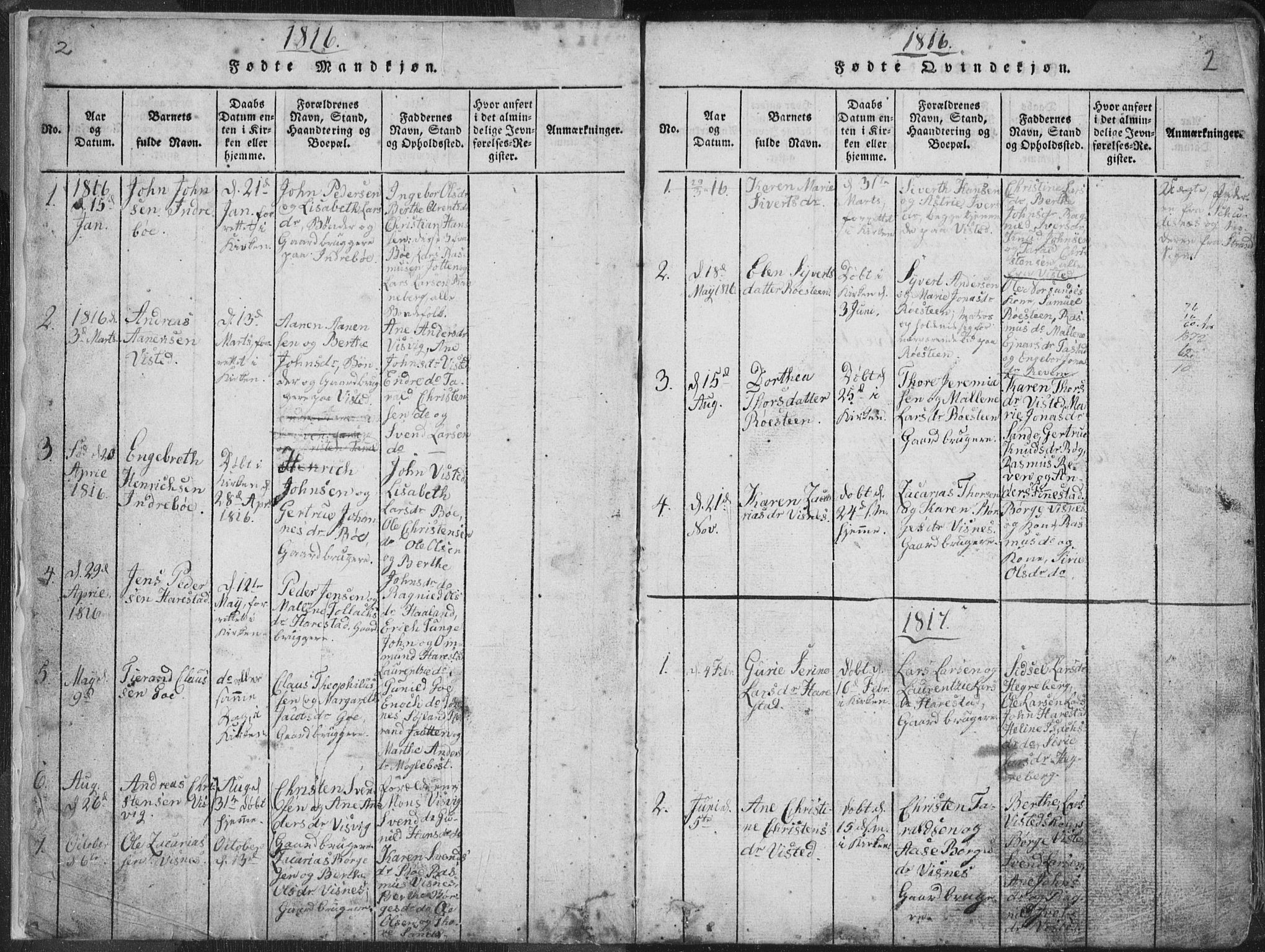 Hetland sokneprestkontor, SAST/A-101826/30/30BA/L0001: Parish register (official) no. A 1, 1816-1856, p. 2