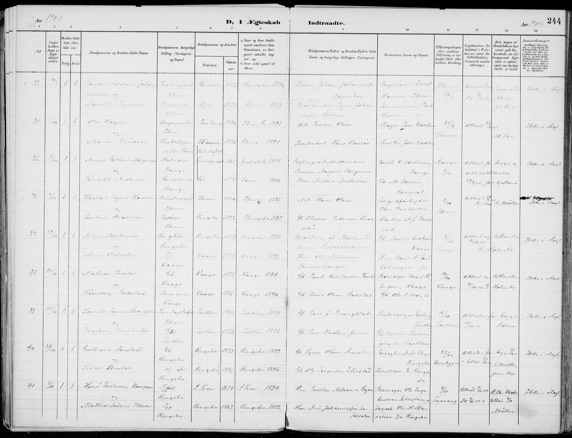 Lillehammer prestekontor, SAH/PREST-088/H/Ha/Haa/L0001: Parish register (official) no. 1, 1901-1916, p. 244