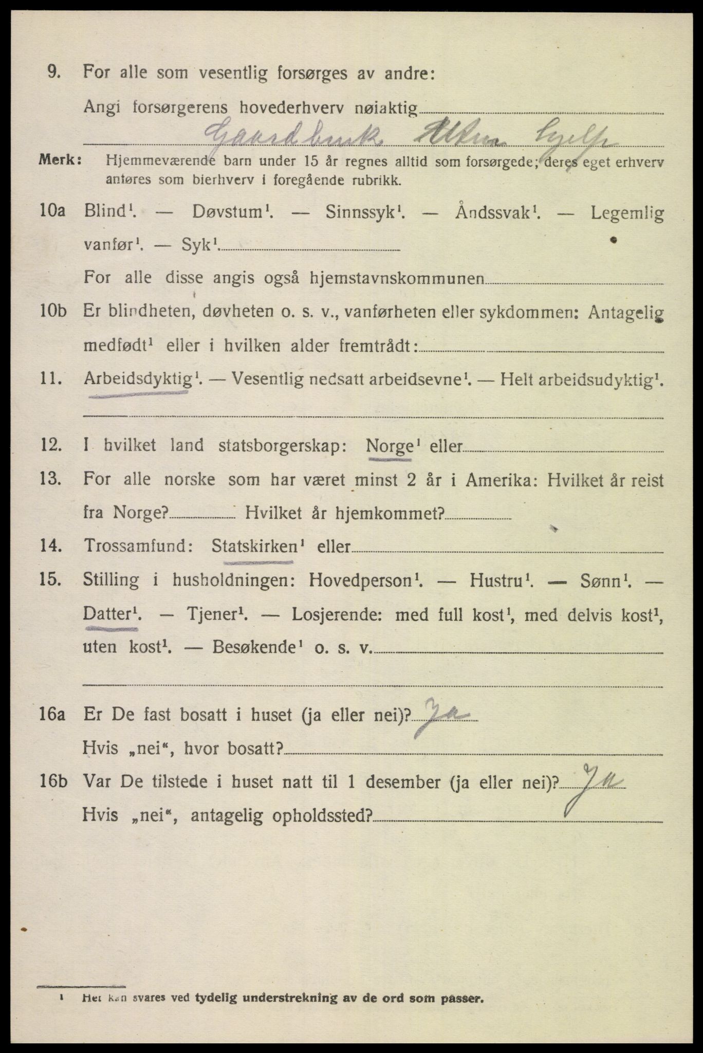 SAK, 1920 census for Gyland, 1920, p. 1045