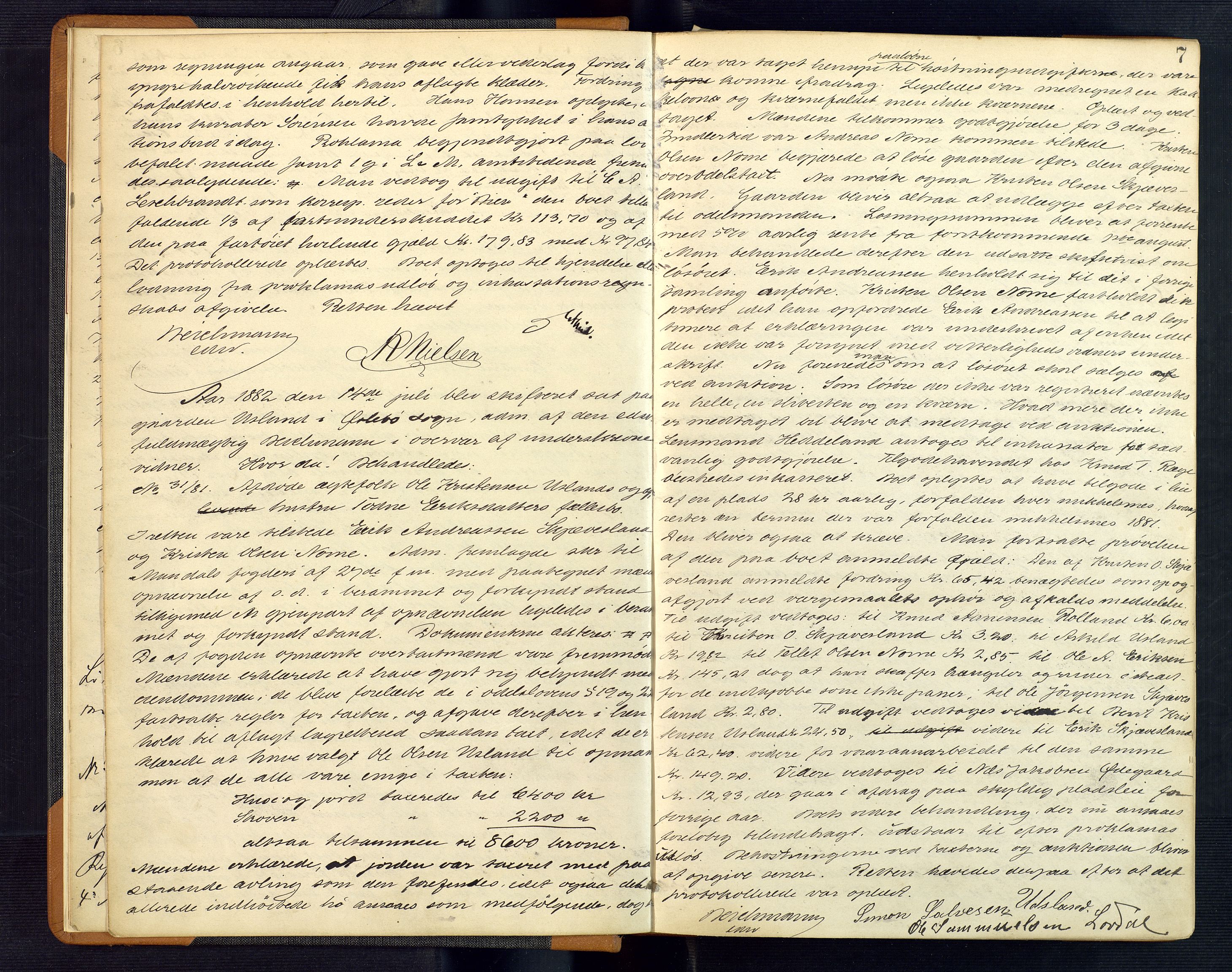 Mandal sorenskriveri, AV/SAK-1221-0005/001/H/Hc/L0074: Skifteforhandlingsprotokoll nr 6, 1882-1887, p. 7