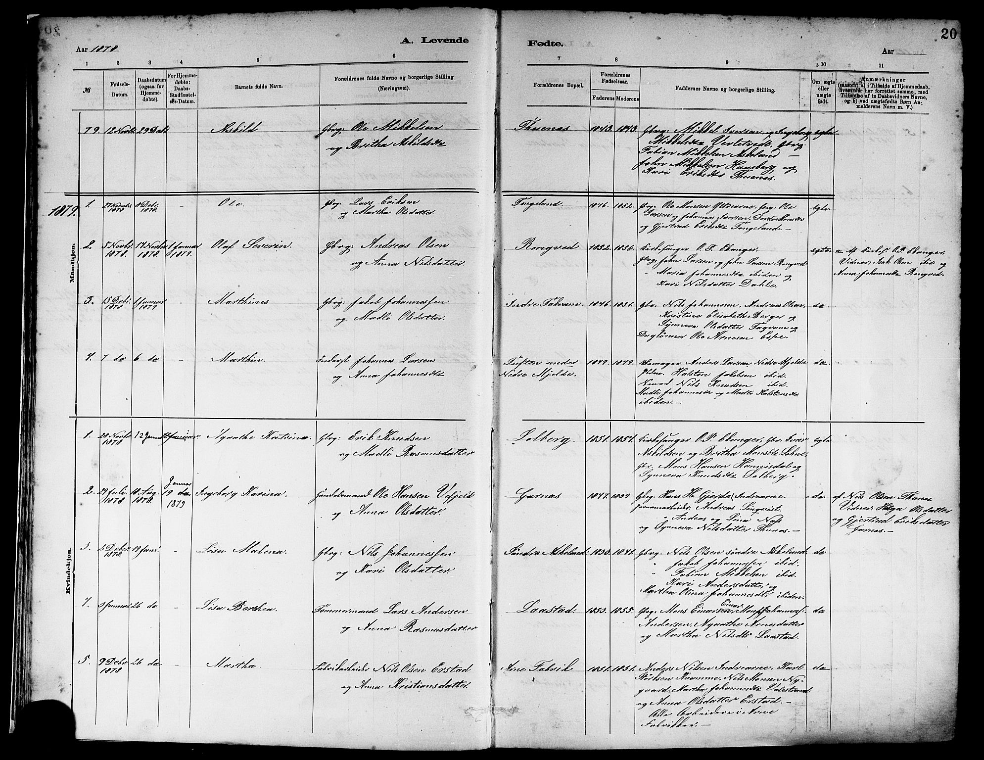 Haus sokneprestembete, SAB/A-75601/H/Haa: Parish register (official) no. A 19I, 1878-1886, p. 20