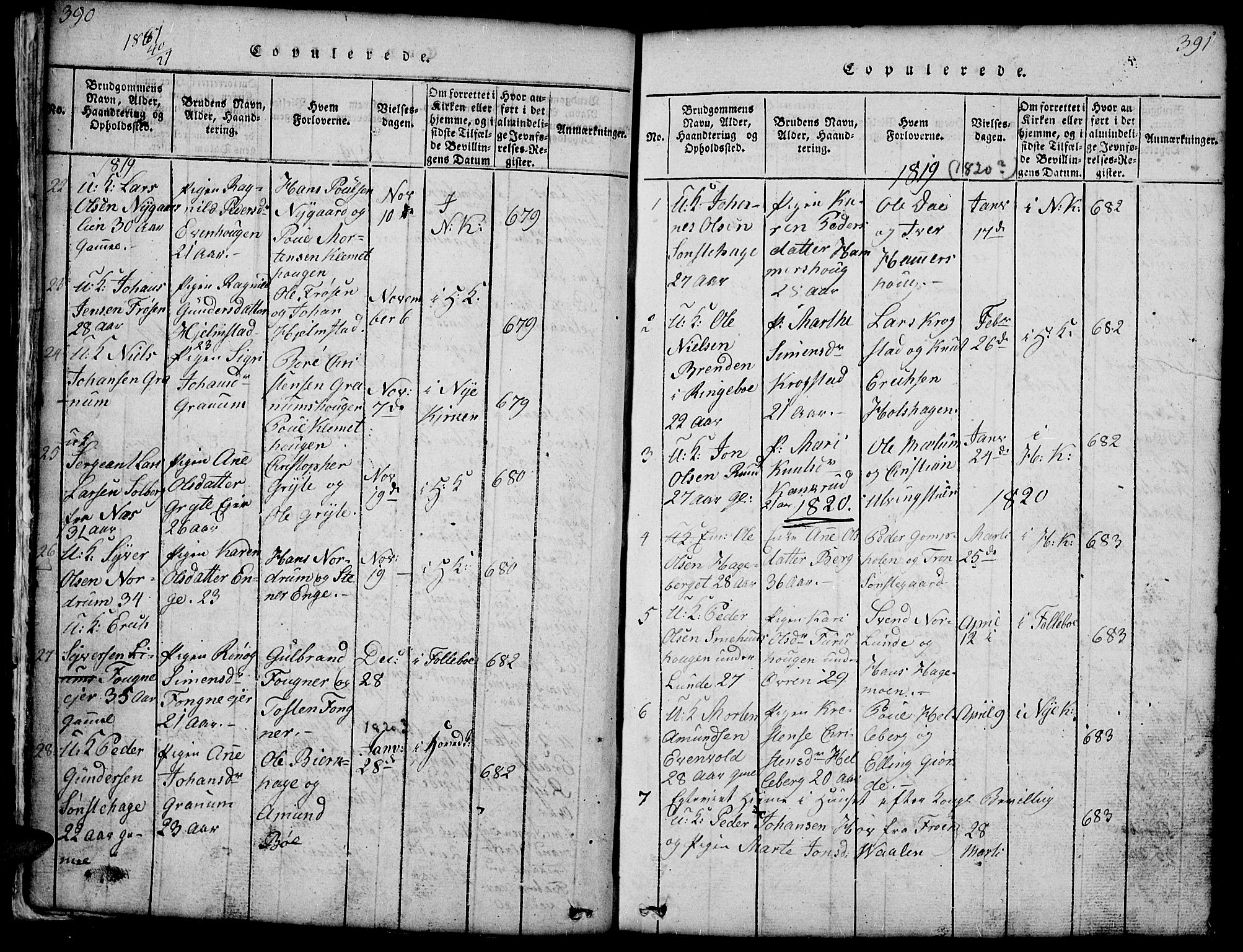 Gausdal prestekontor, SAH/PREST-090/H/Ha/Hab/L0001: Parish register (copy) no. 1, 1817-1848, p. 390-391