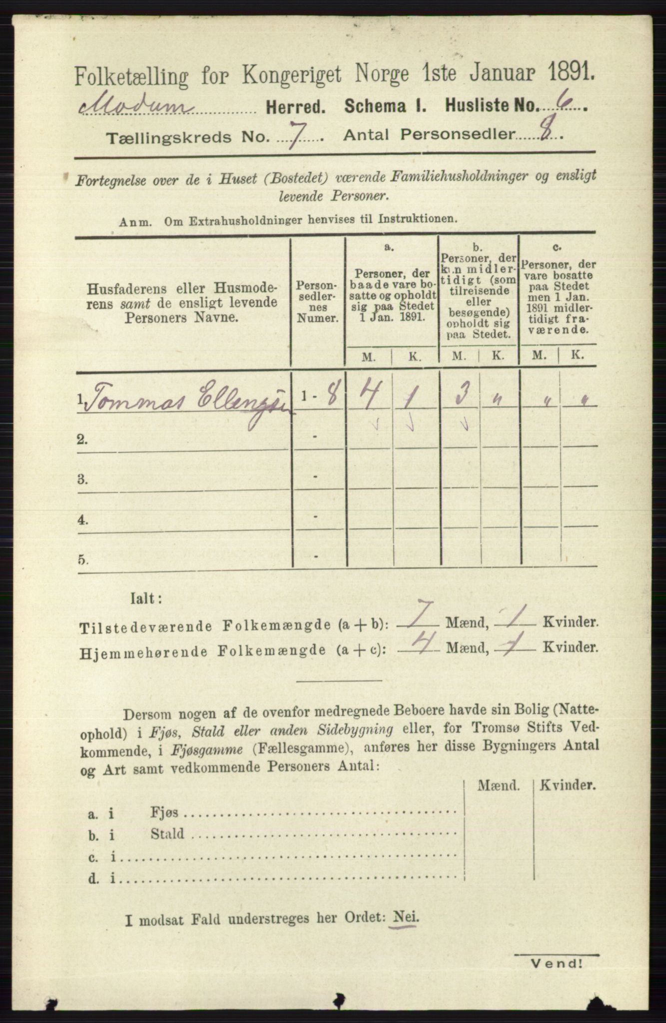 RA, 1891 census for 0623 Modum, 1891, p. 2723