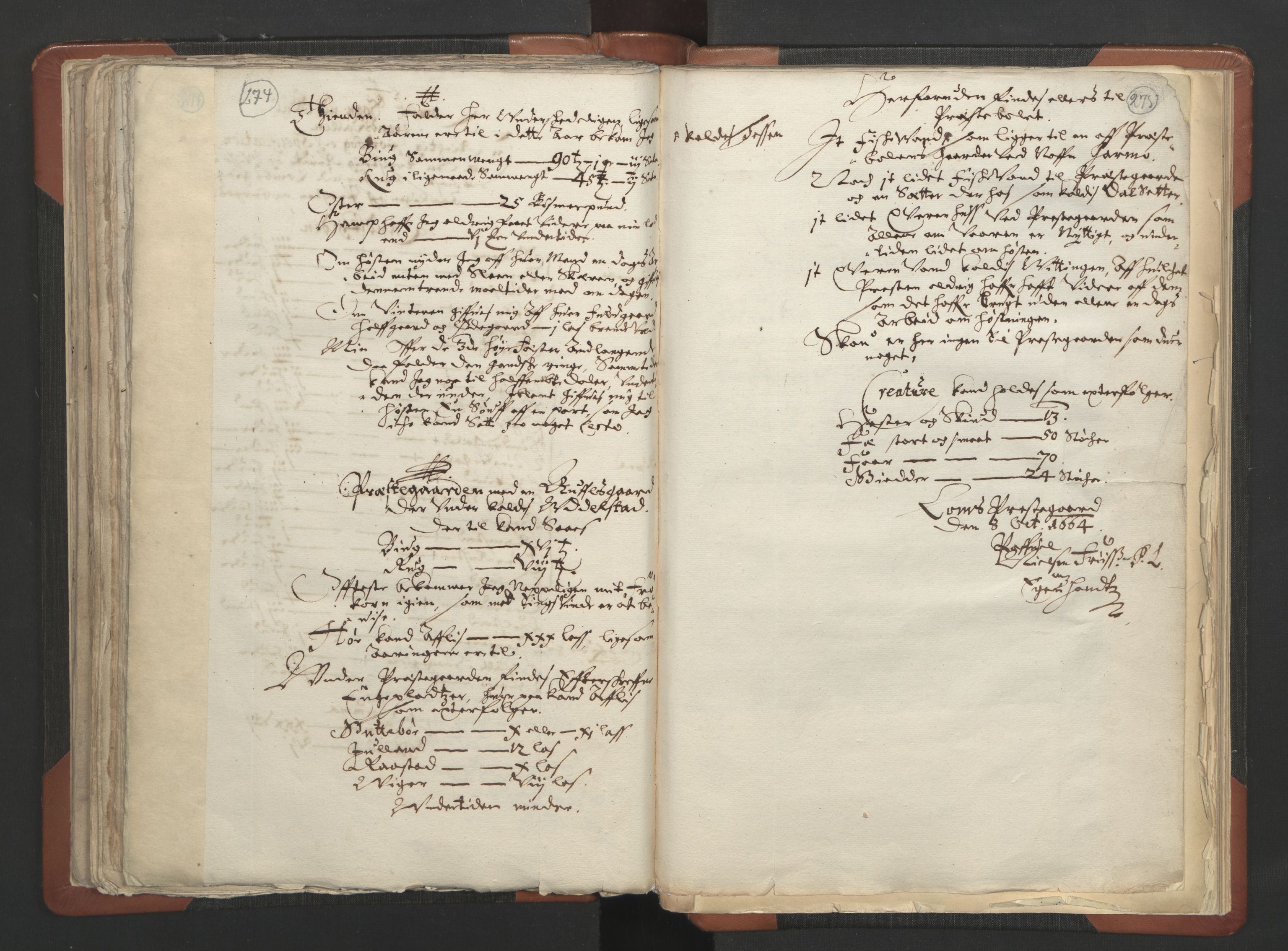 RA, Vicar's Census 1664-1666, no. 6: Gudbrandsdal deanery, 1664-1666, p. 274-275