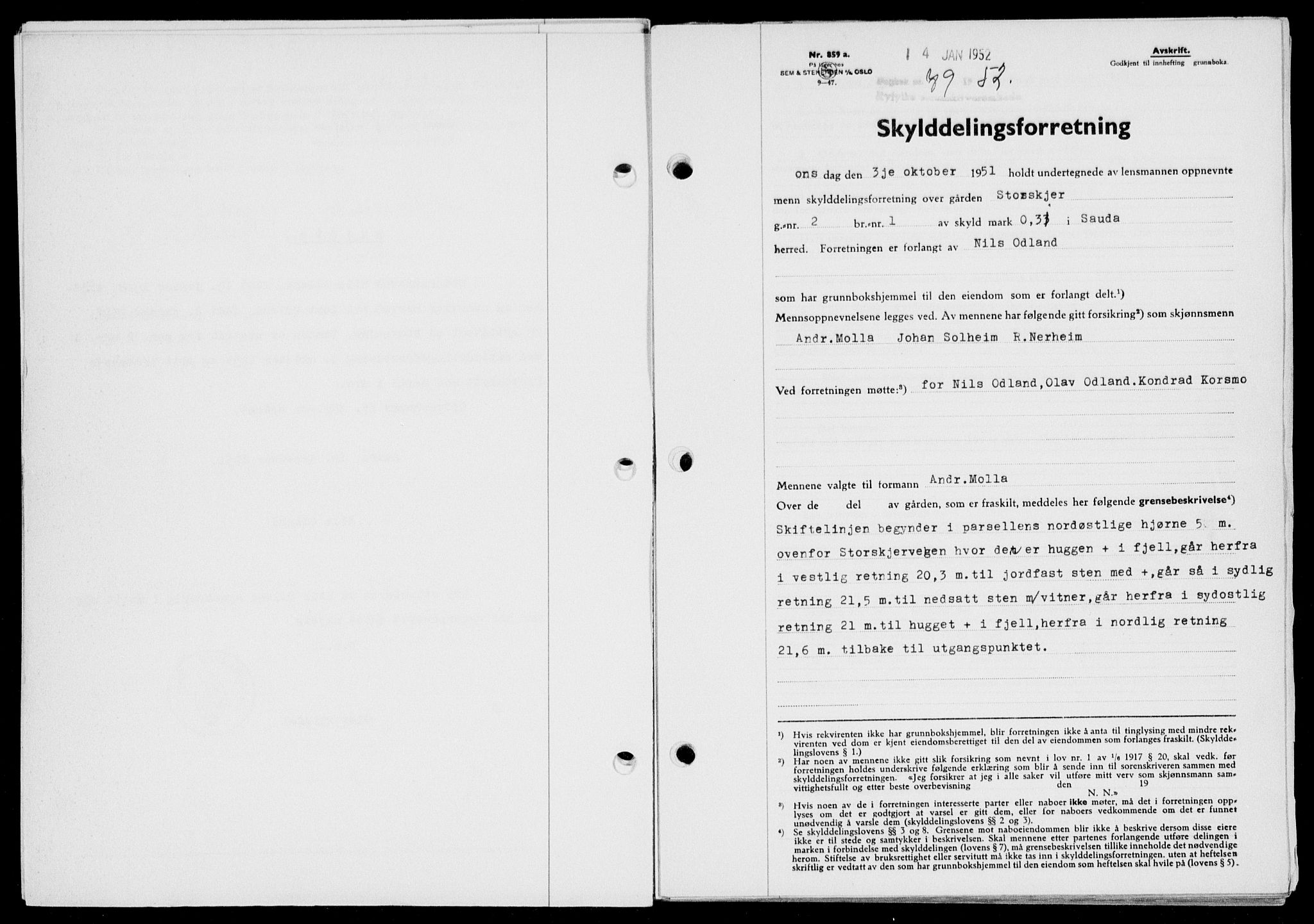 Ryfylke tingrett, AV/SAST-A-100055/001/II/IIB/L0116: Mortgage book no. 95, 1951-1952, Diary no: : 79/1952