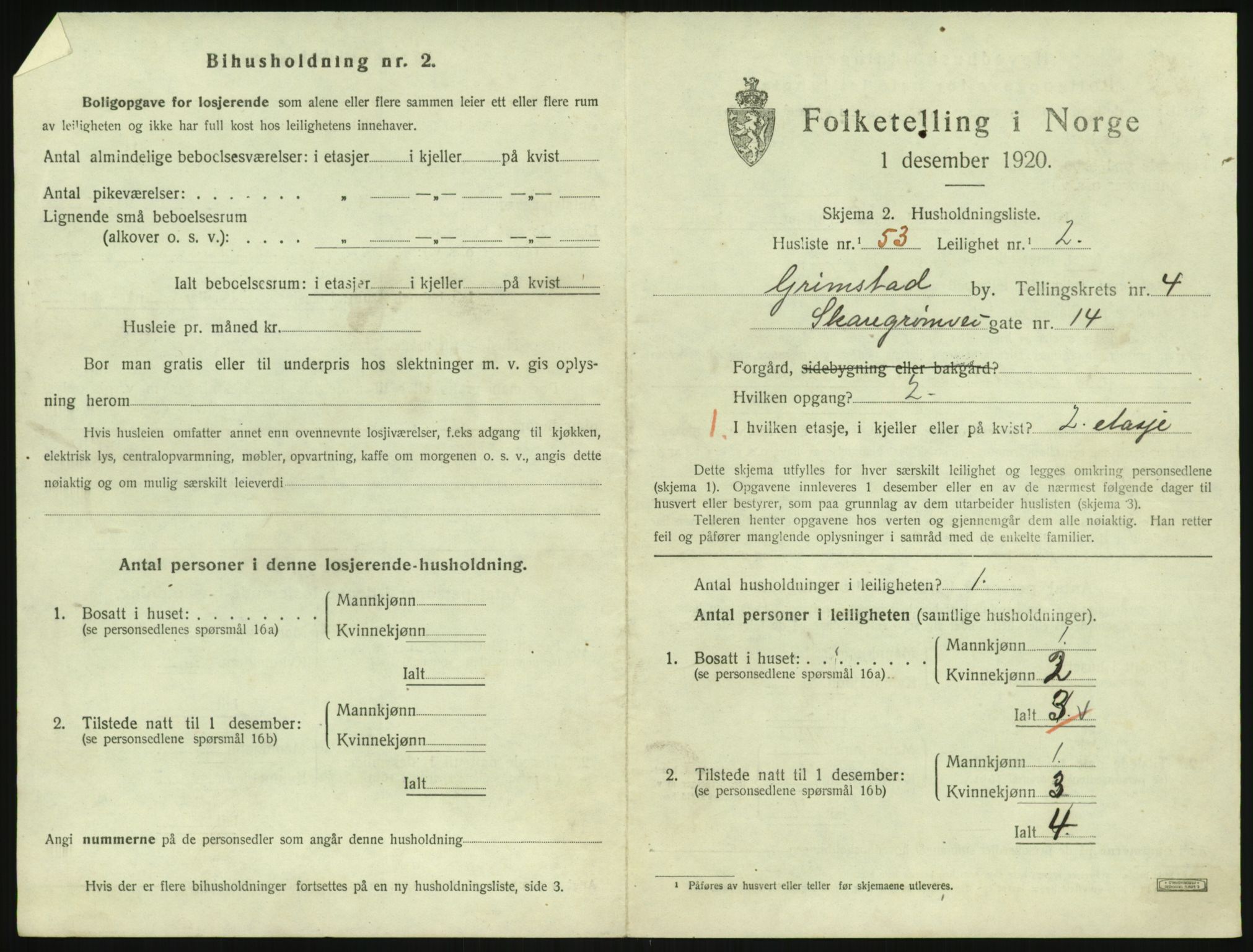 SAK, 1920 census for Grimstad, 1920, p. 1987