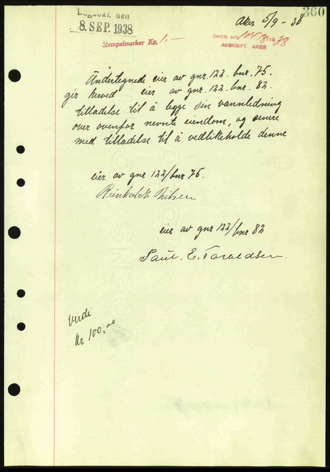 Aker herredsskriveri, SAO/A-10896/G/Gb/Gba/Gbab/L0025: Mortgage book no. A154-155, 1938-1938, Diary no: : 10478/1938