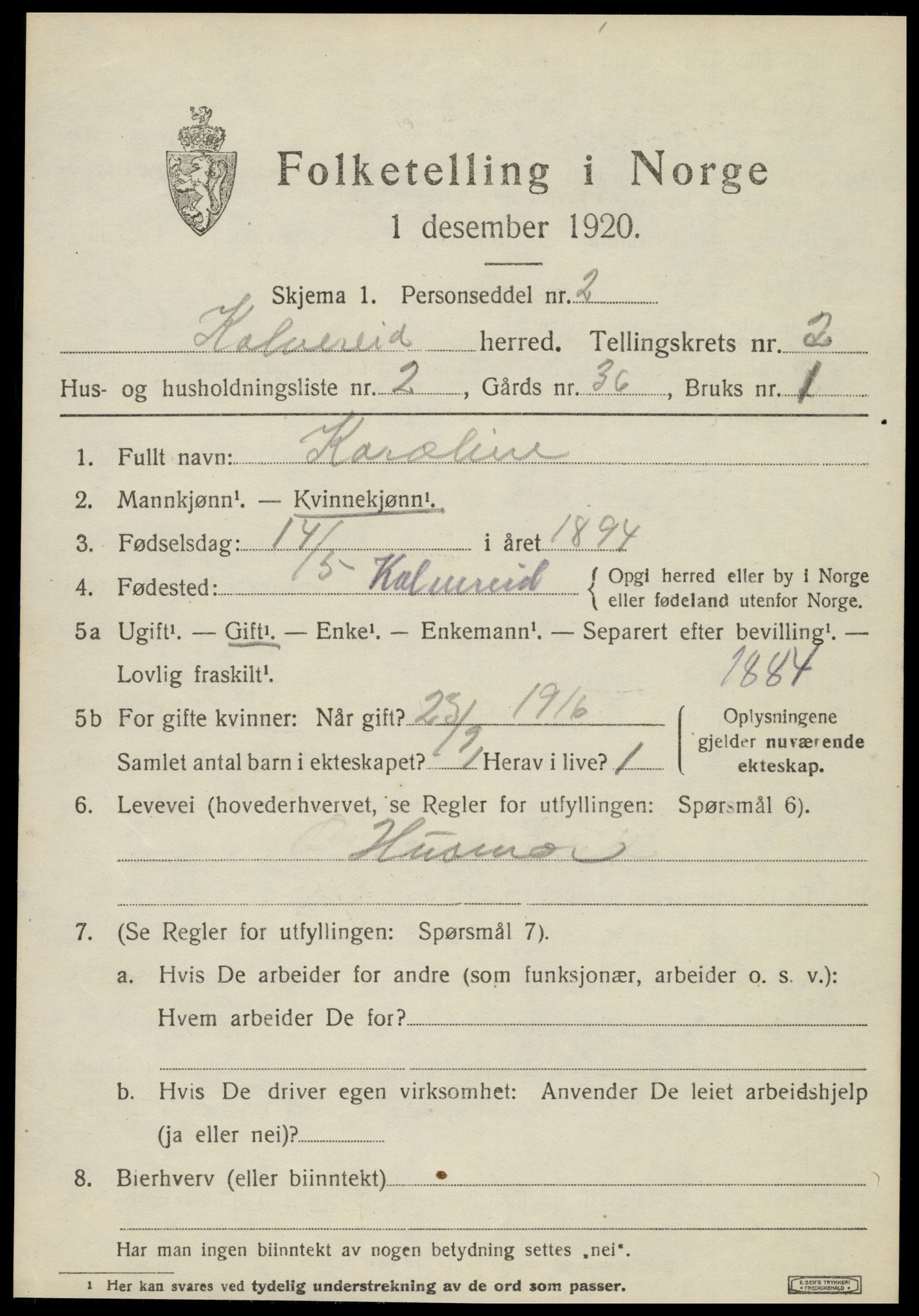 SAT, 1920 census for Kolvereid, 1920, p. 1509