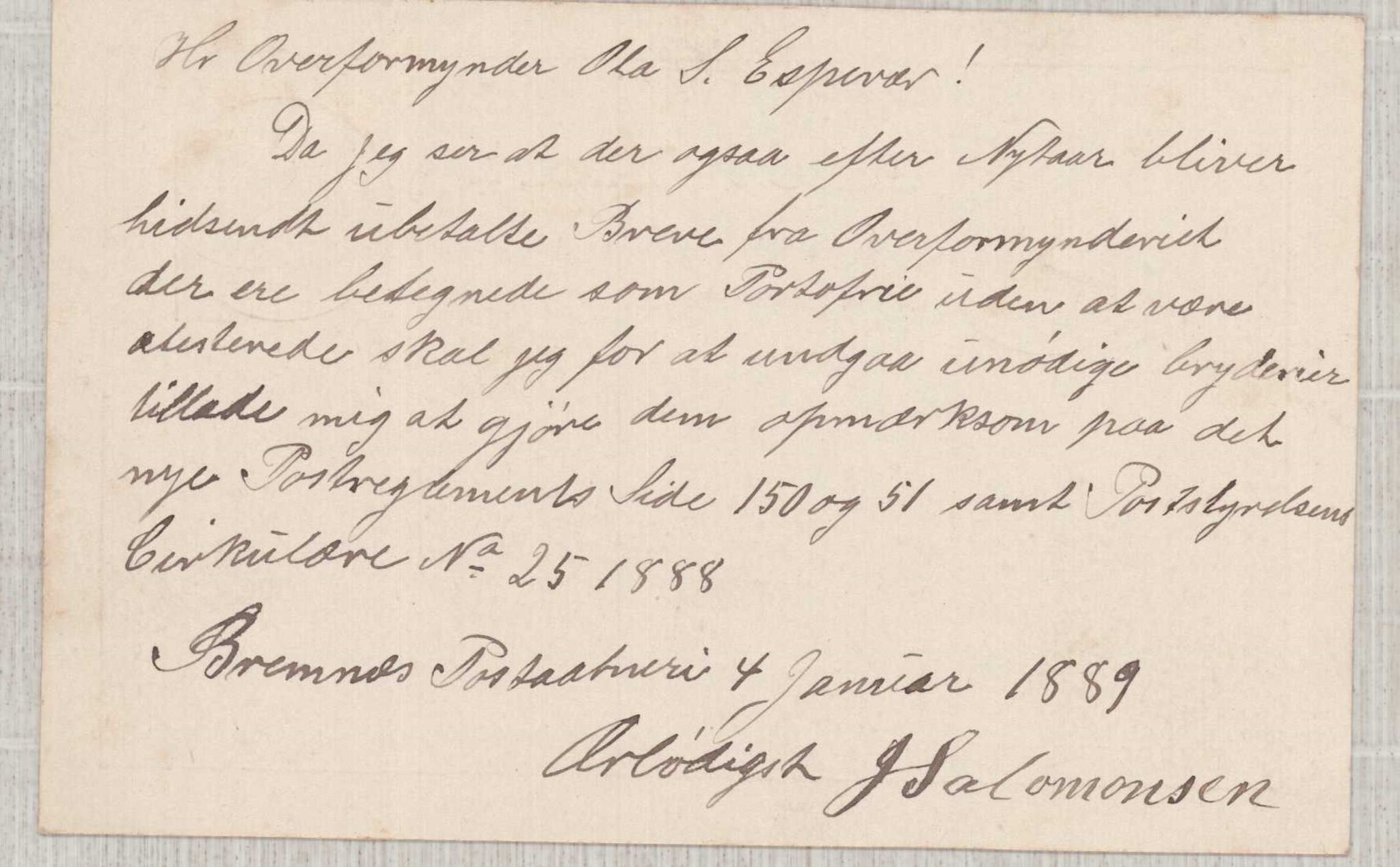 Finnaas kommune. Overformynderiet, IKAH/1218a-812/D/Da/Daa/L0001/0004: Kronologisk ordna korrespondanse / Kronologisk ordna korrespondanse, 1888-1892, p. 44