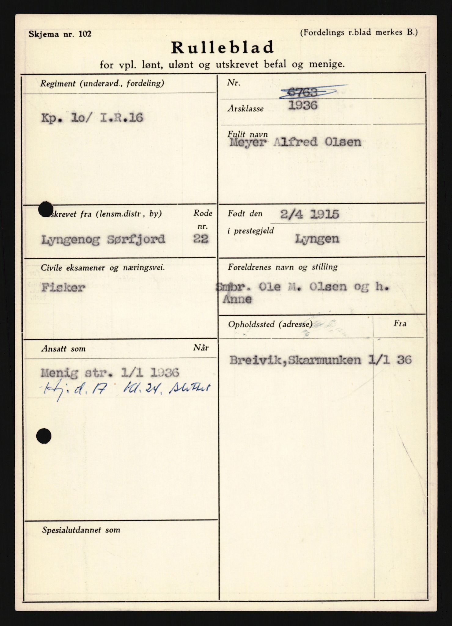 Forsvaret, Troms infanteriregiment nr. 16, AV/RA-RAFA-3146/P/Pa/L0020: Rulleblad for regimentets menige mannskaper, årsklasse 1936, 1936, p. 1039