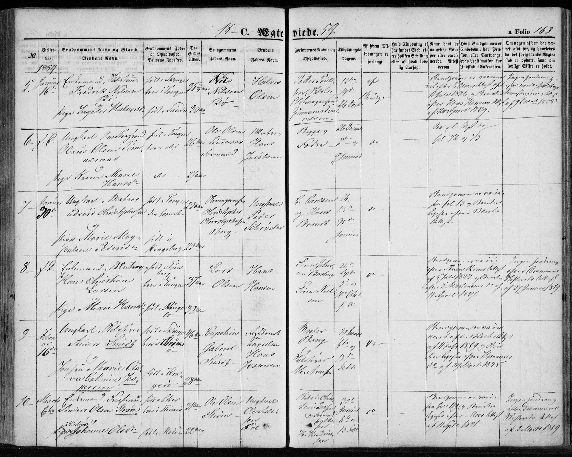 Strømsø kirkebøker, SAKO/A-246/F/Fa/L0017: Parish register (official) no. I 17, 1848-1865, p. 163