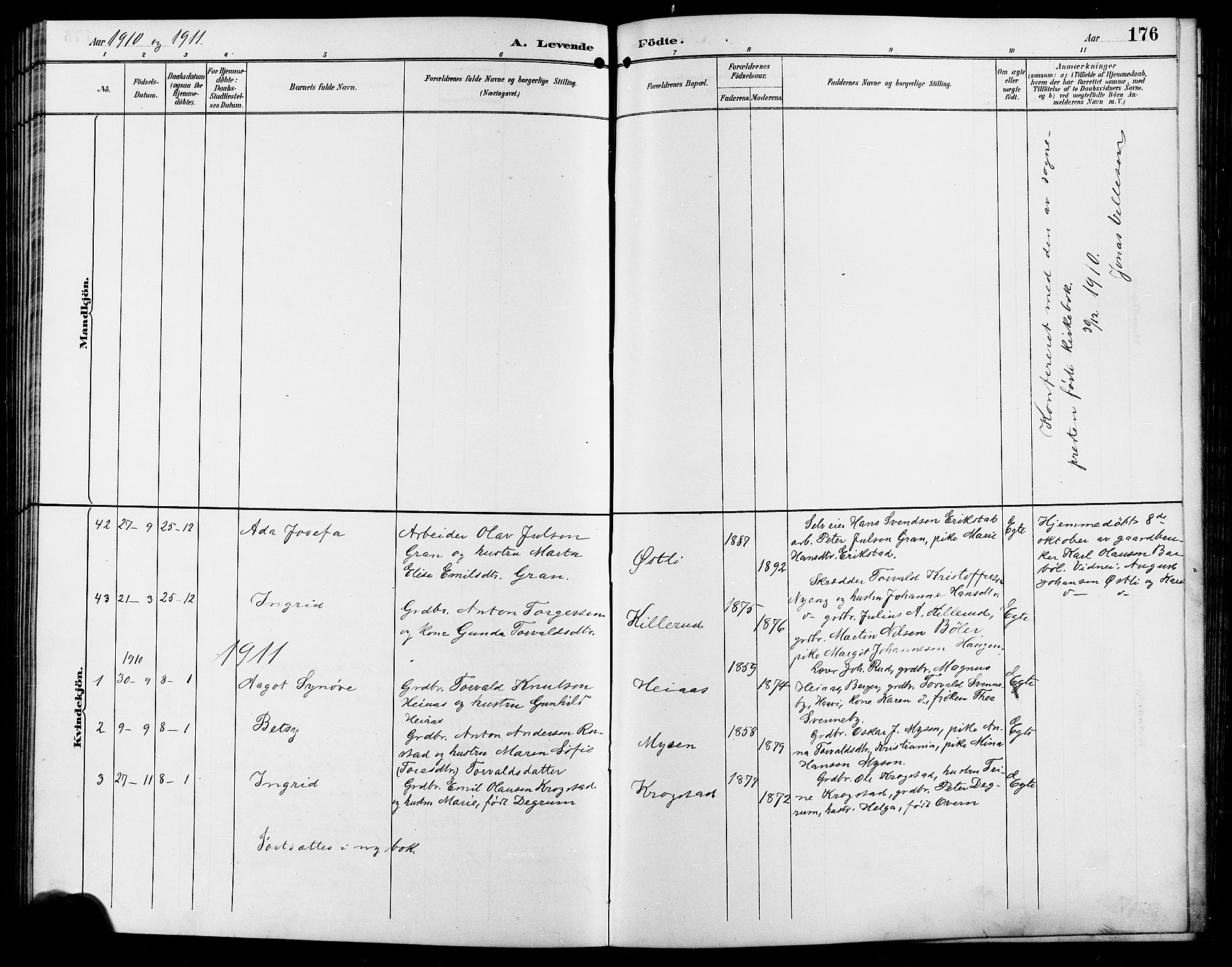 Enebakk prestekontor Kirkebøker, SAO/A-10171c/G/Ga/L0006: Parish register (copy) no. I 6, 1889-1911, p. 176