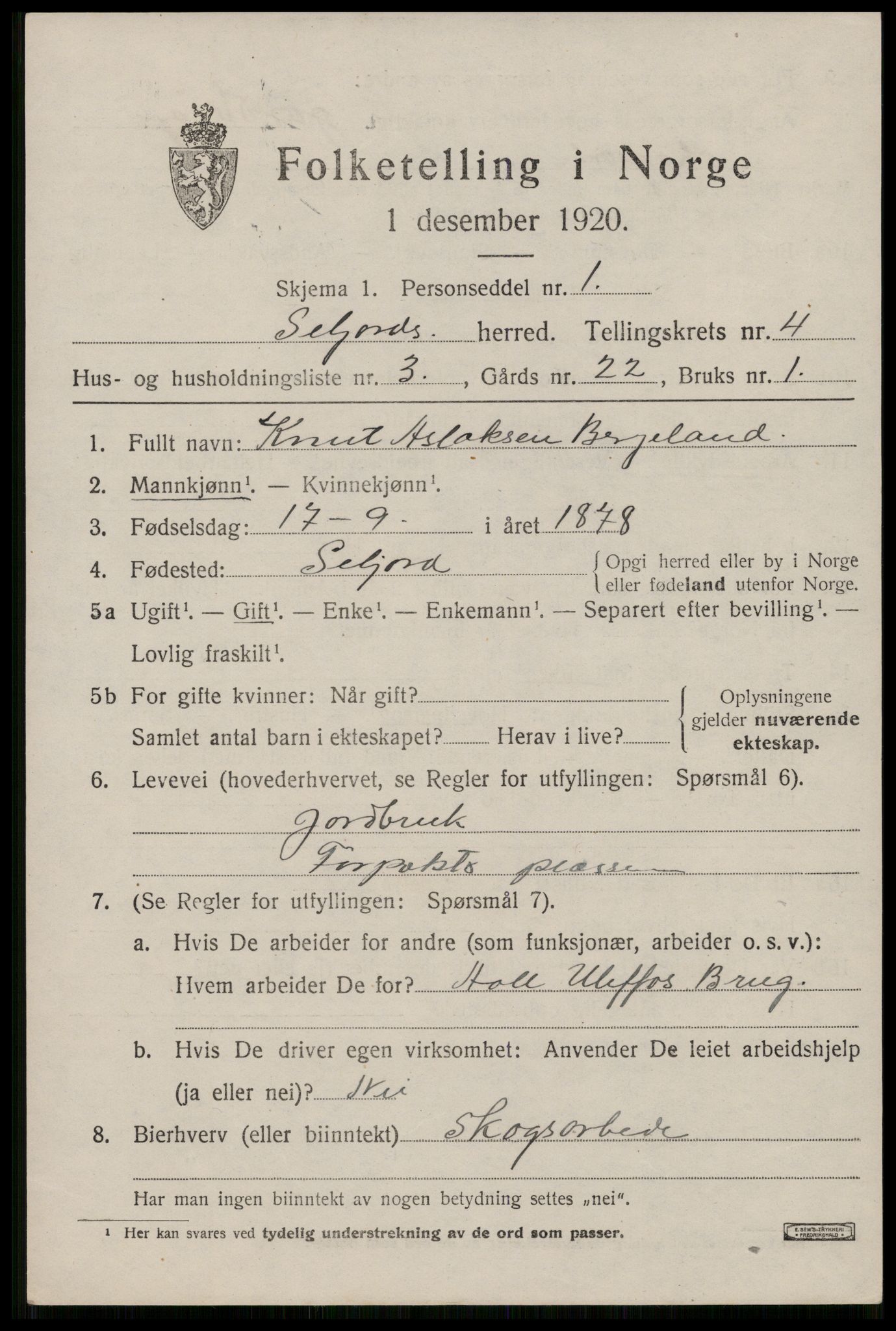 SAKO, 1920 census for Seljord, 1920, p. 2114