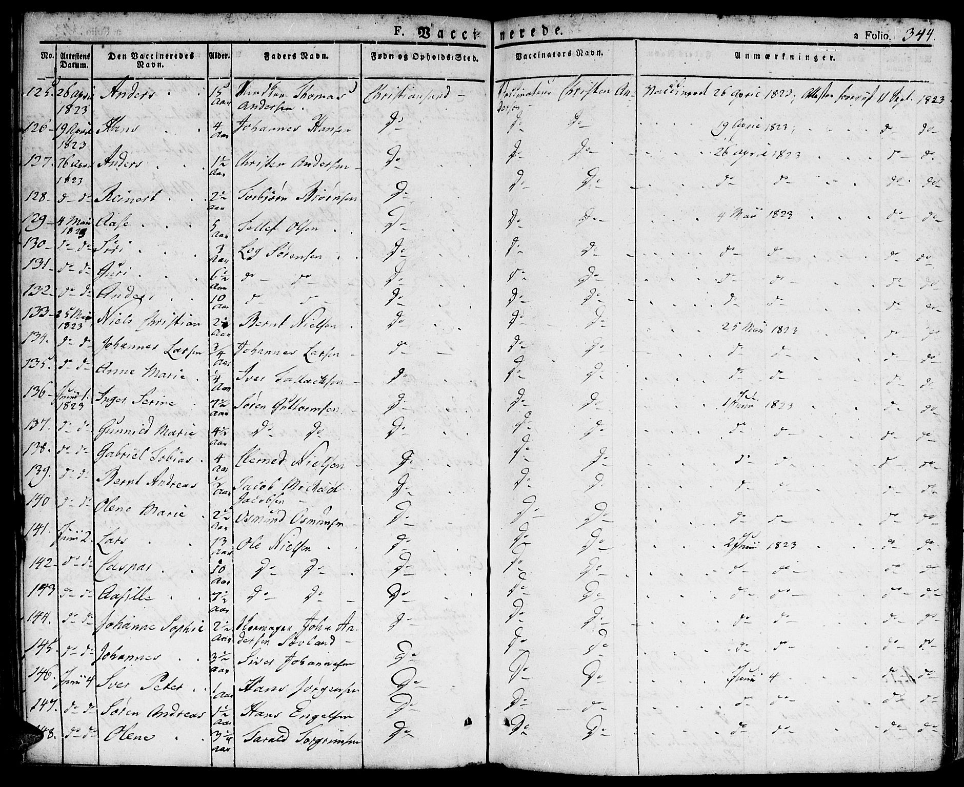 Kristiansand domprosti, AV/SAK-1112-0006/F/Fa/L0009: Parish register (official) no. A 9, 1821-1827, p. 344