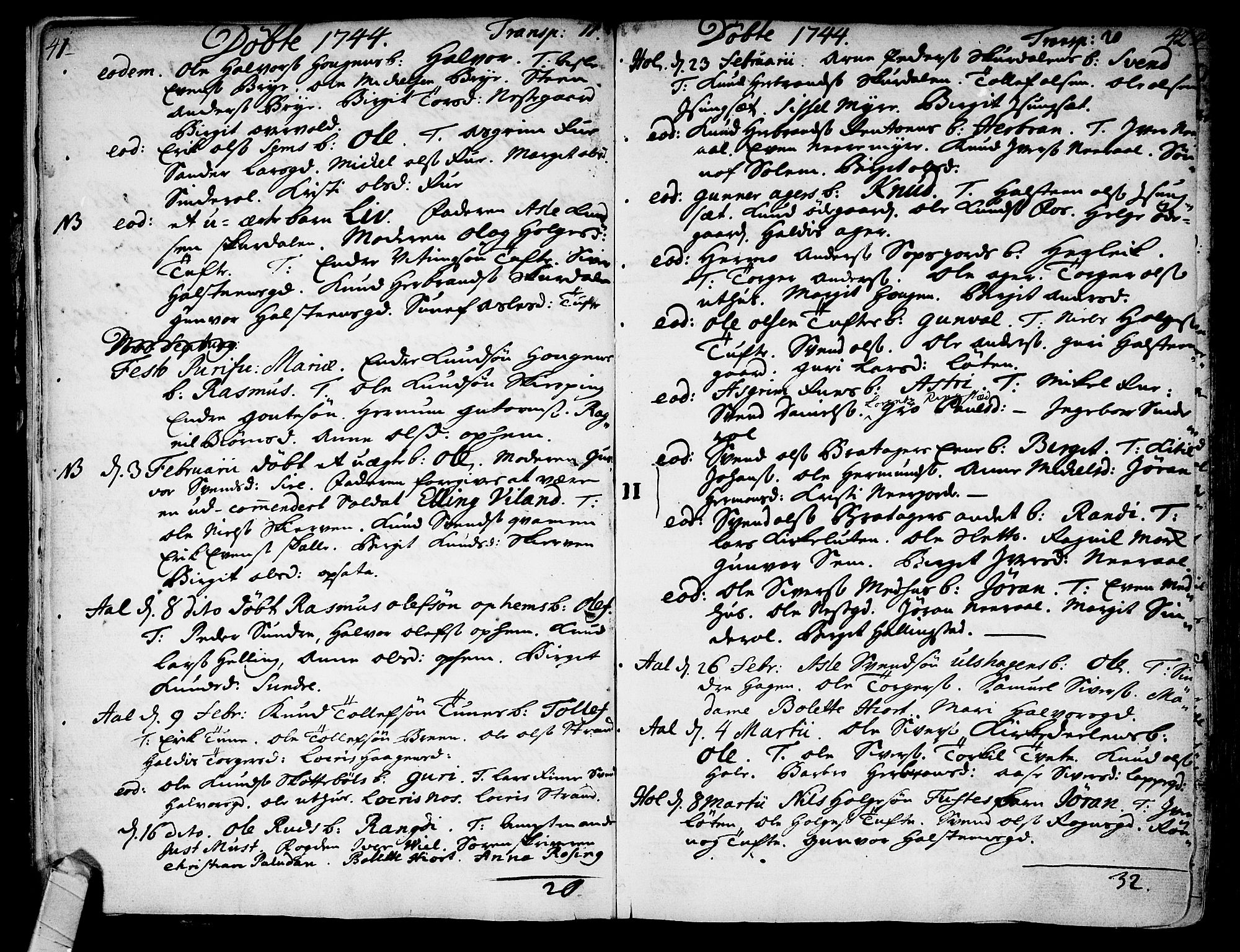 Ål kirkebøker, AV/SAKO-A-249/F/Fa/L0001: Parish register (official) no. I 1, 1744-1769, p. 41-42