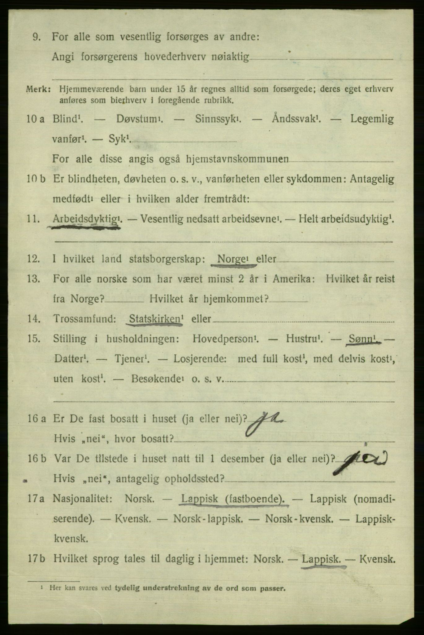 SATØ, 1920 census for Polmak, 1920, p. 1316