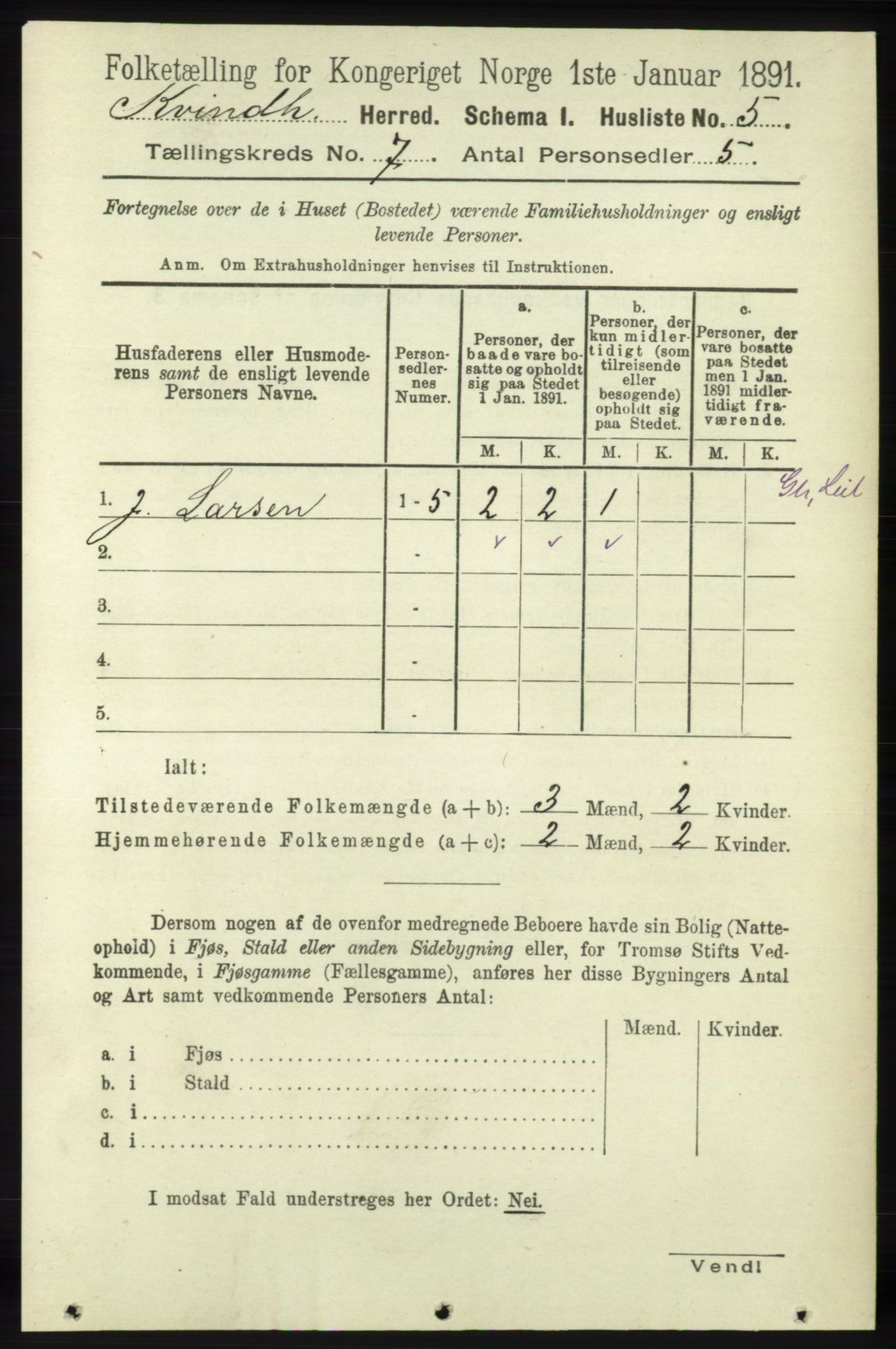 RA, 1891 census for 1224 Kvinnherad, 1891, p. 2380