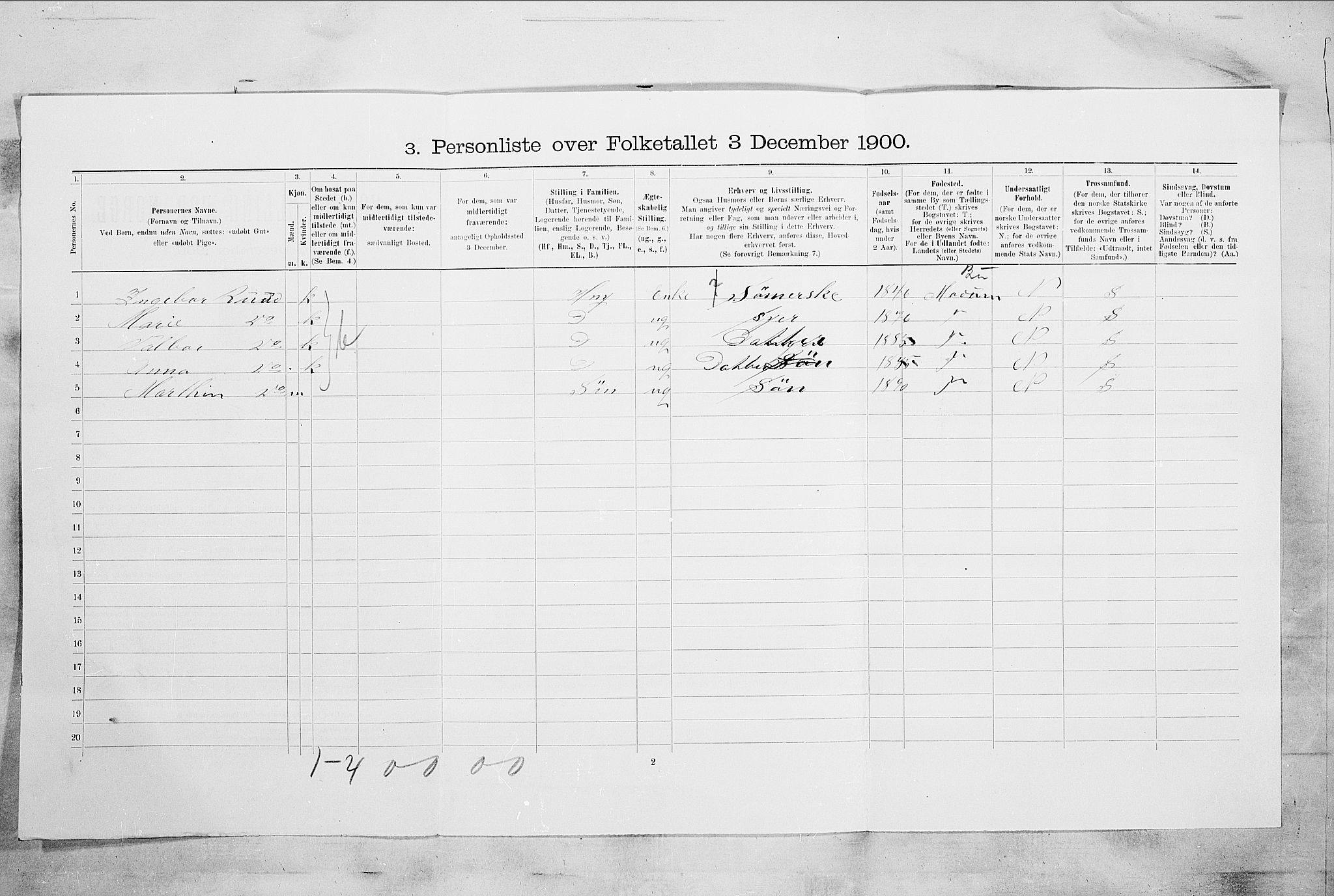 RA, 1900 census for Larvik, 1900, p. 5017