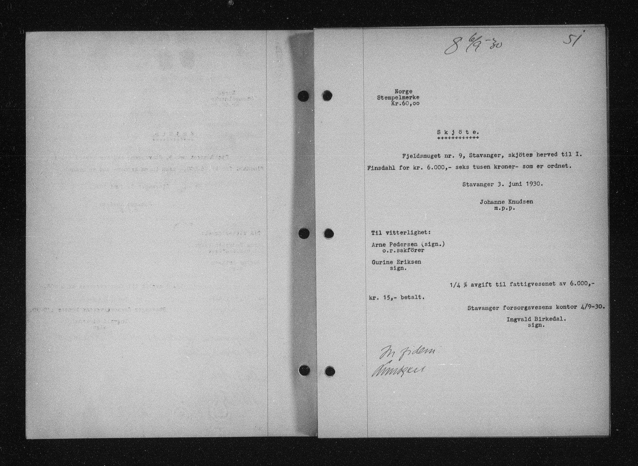 Stavanger byfogd, AV/SAST-A-101408/001/4/41/410/410BB/L0058: Mortgage book no. 48, 1930-1931, Deed date: 06.09.1930