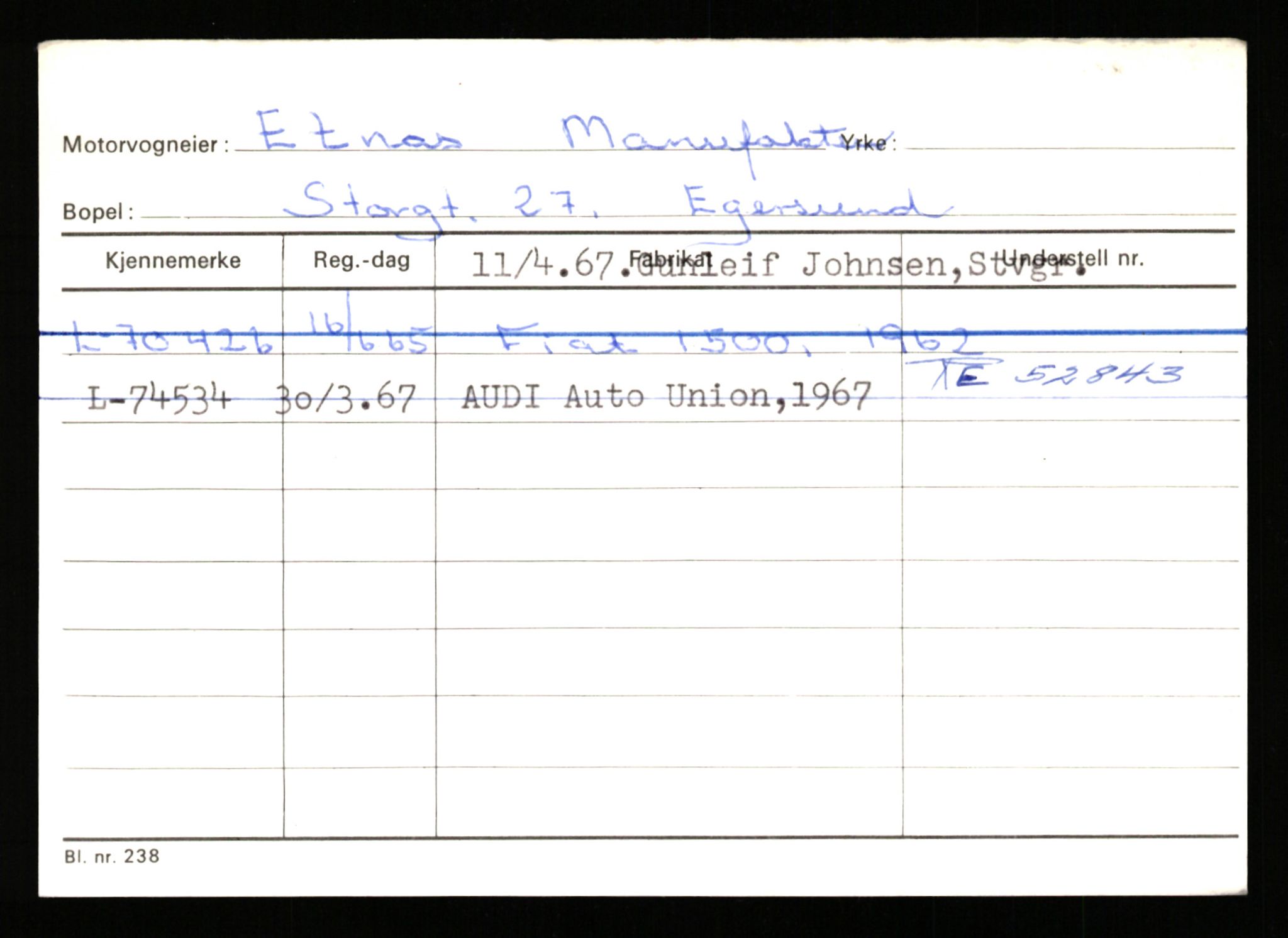 Stavanger trafikkstasjon, SAST/A-101942/0/H/L0008: Eraker - Fjellstad, 1930-1971, p. 1796