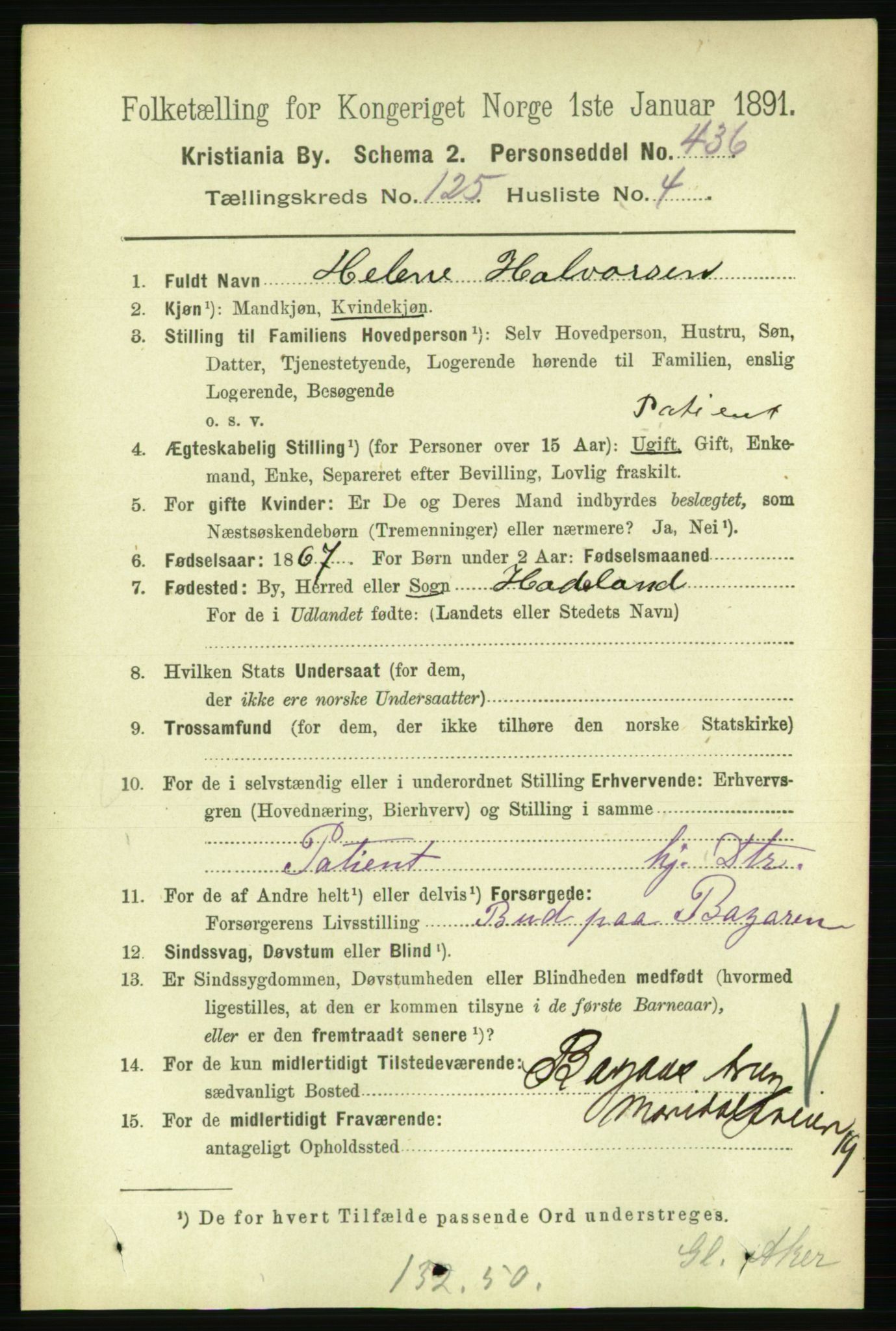 RA, 1891 census for 0301 Kristiania, 1891, p. 66874