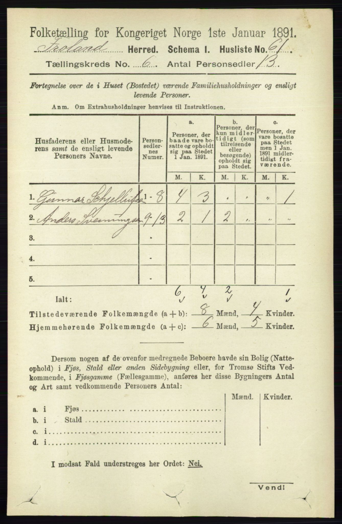 RA, 1891 census for 0919 Froland, 1891, p. 2193