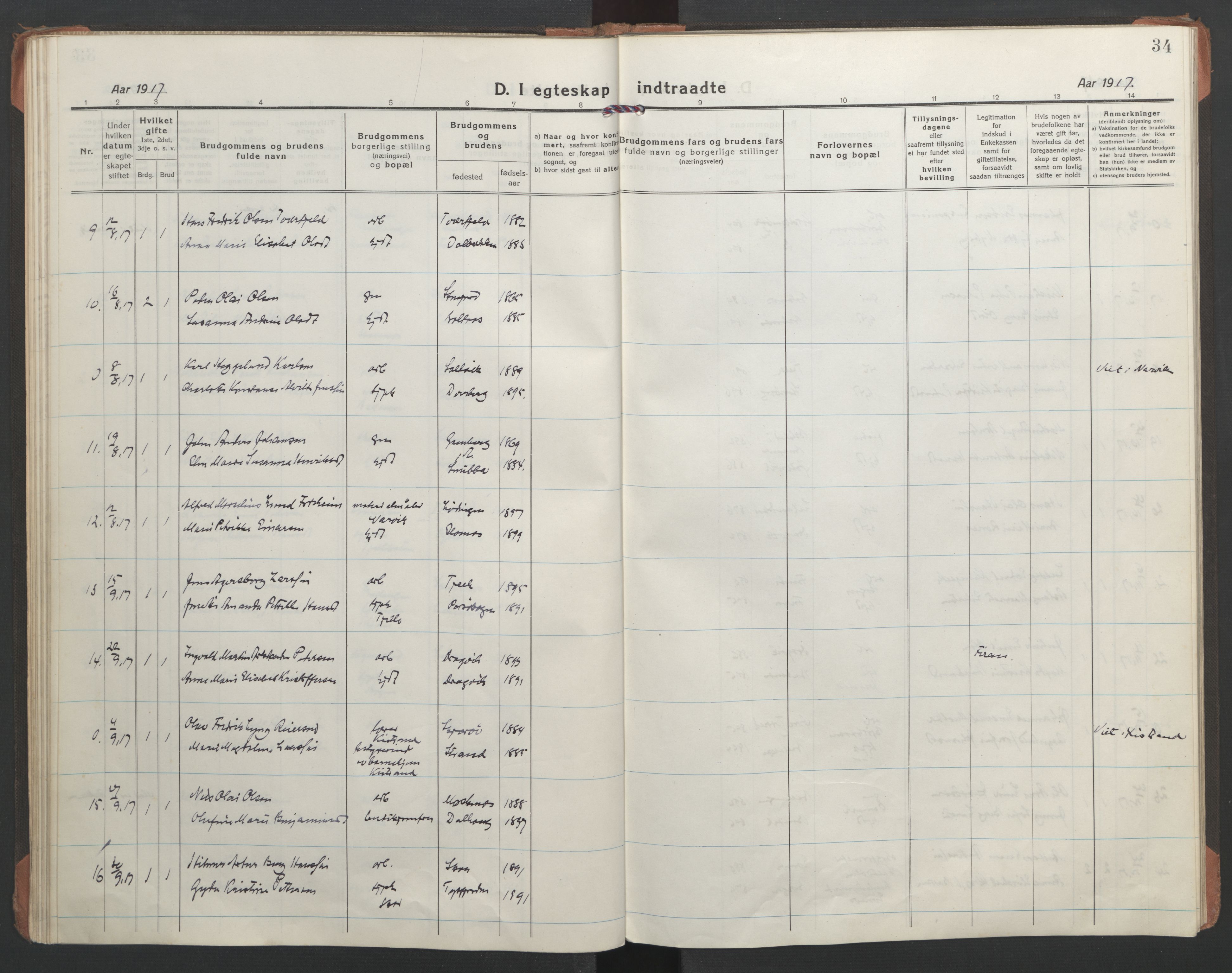 Ministerialprotokoller, klokkerbøker og fødselsregistre - Nordland, AV/SAT-A-1459/863/L0902: Parish register (official) no. 863A14, 1906-1937, p. 34