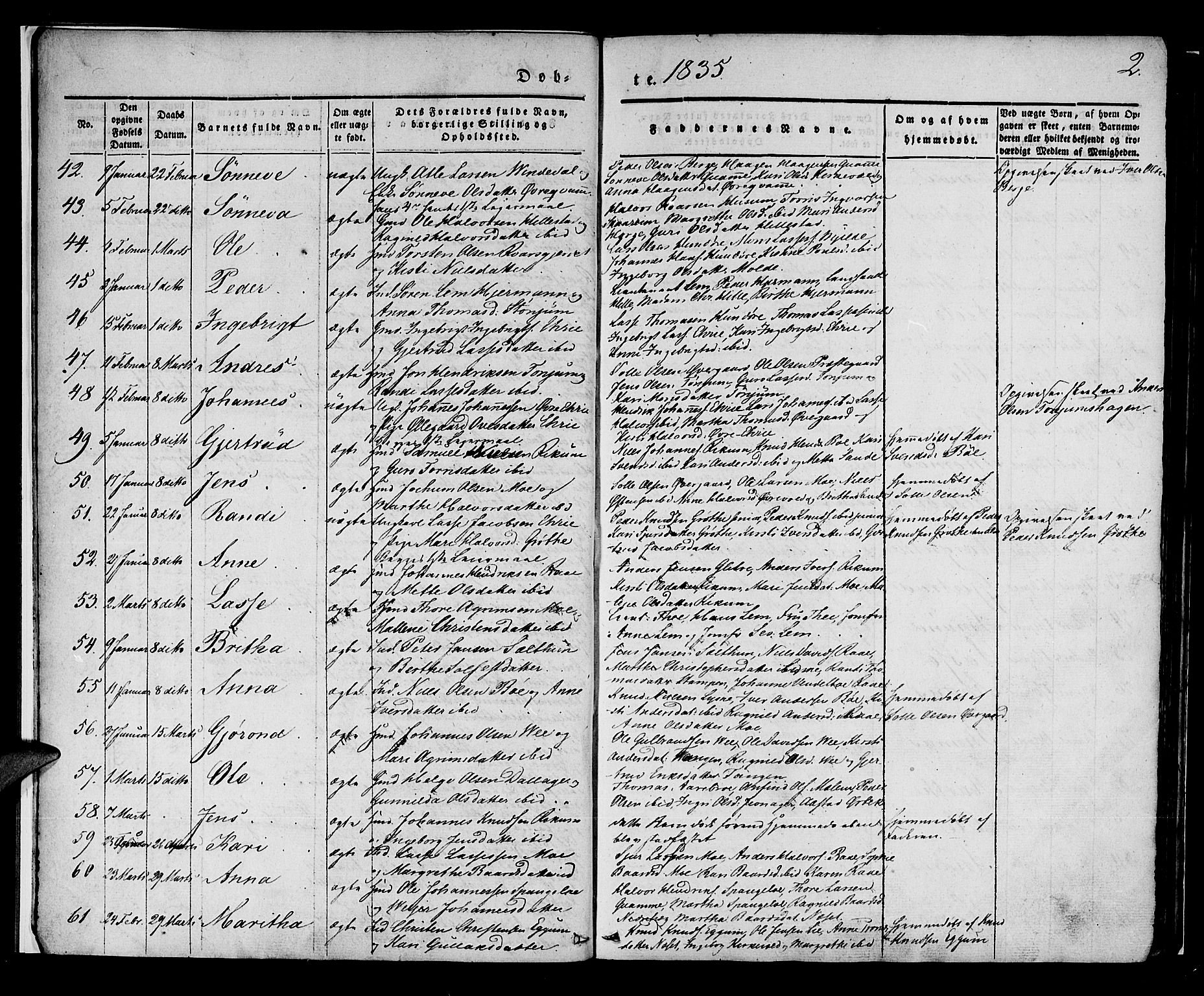Lærdal sokneprestembete, SAB/A-81201: Parish register (official) no. A 6, 1835-1849, p. 2